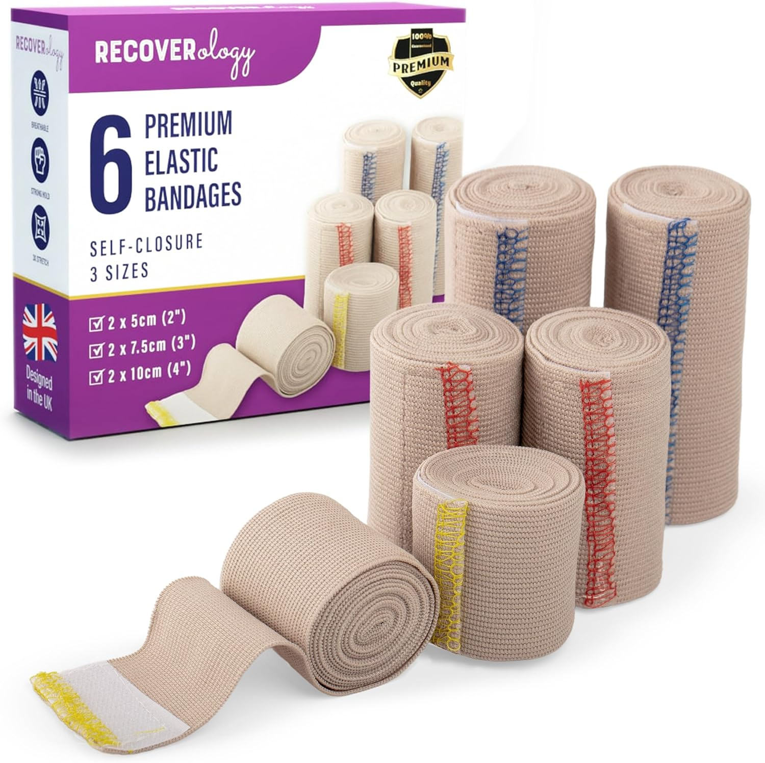 Premium Elastic Bandage Wrap with Self-Closures &ndash; 6 Pack (2X5Cm, 2X7.5Cm, 2X10Cm) &ndash; Compression Bandage Wraps for Wrists, Elbows, Ankles, Knees, Thighs and Torso - Self Adhesive image number 6