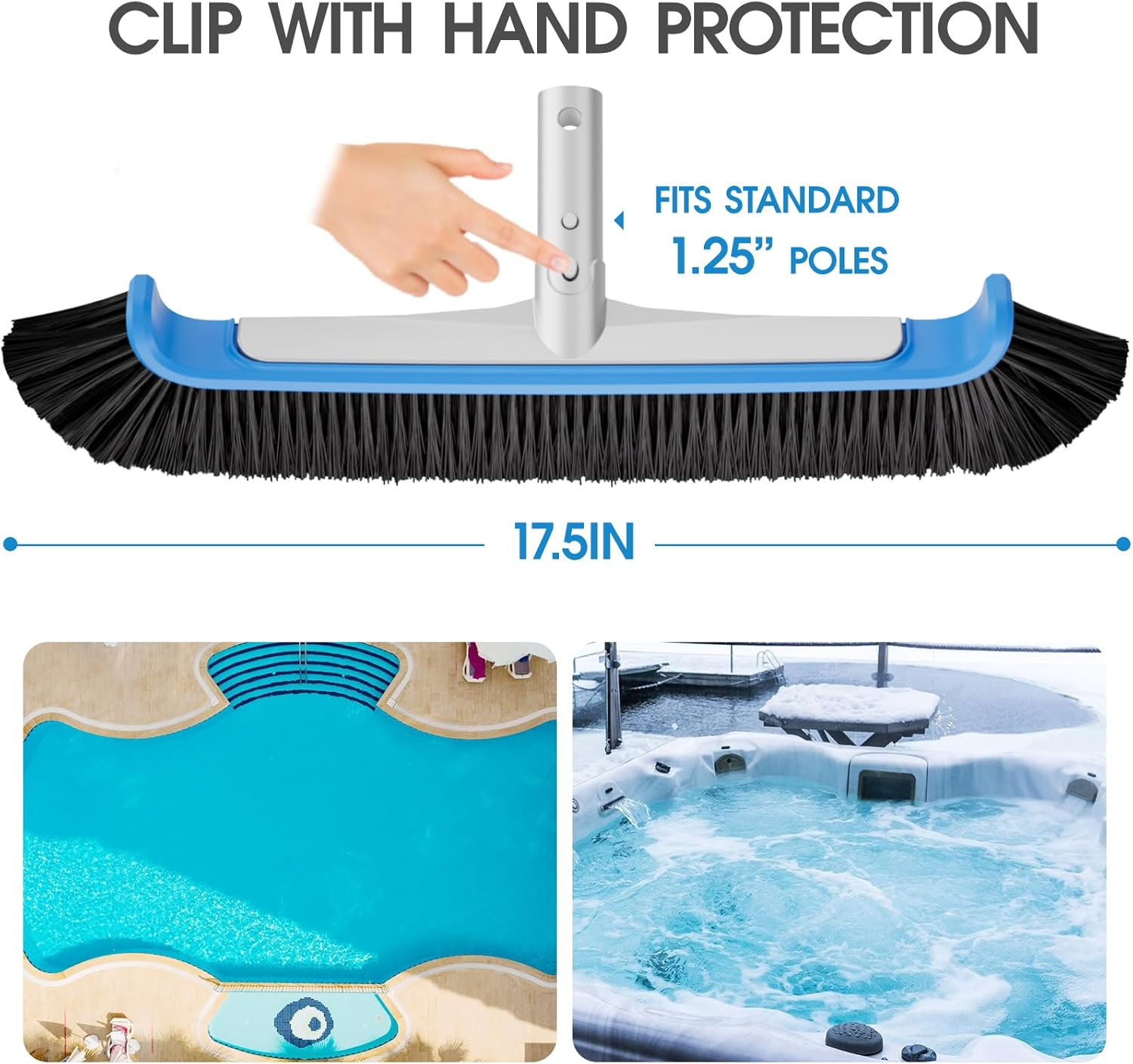 Tidymister Pool Brush 17.5'' Heavy Duty Swimming Pool Brushes for Cleaning Pool Walls & Tiles & Floors & Corners Scrub Brush Head Reinforced Aluminum Back (Pole Not Included) - Blue image number 6