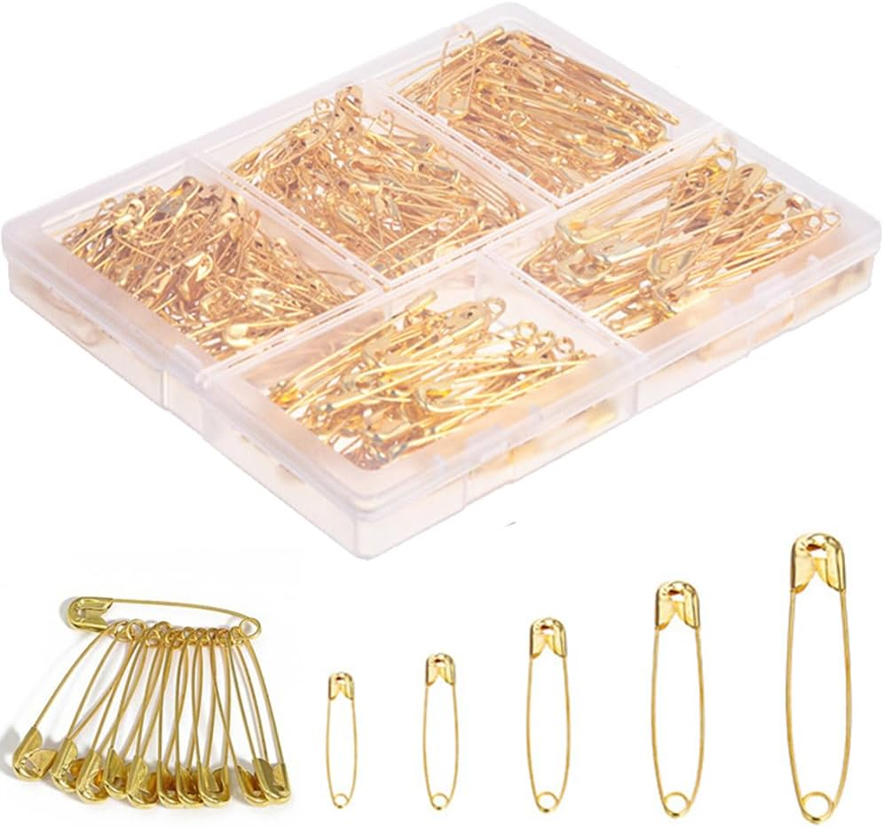 300Pcs Safety Pins By,5 Assorted Sizes, Durable Nickel-Plated Steel Pins, Rust-Resistant & Sharp for Clothes, Sewing, Arts & Crafts (Silver)