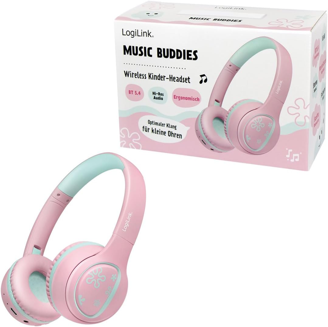 Logilink My First Foldable Kids Headset (BT 5.4) Volume Limit Max 85Db with Microphone (Pink/Light Blue) image number 1