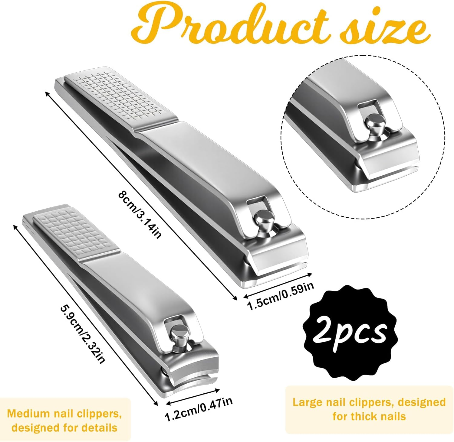 2 Pieces Straight Nail Clippers for Thick Nails Toenails Clippers Sharp Stainless Steel Nails Cutters Professional Nail Trimmer for Men Women image number 2