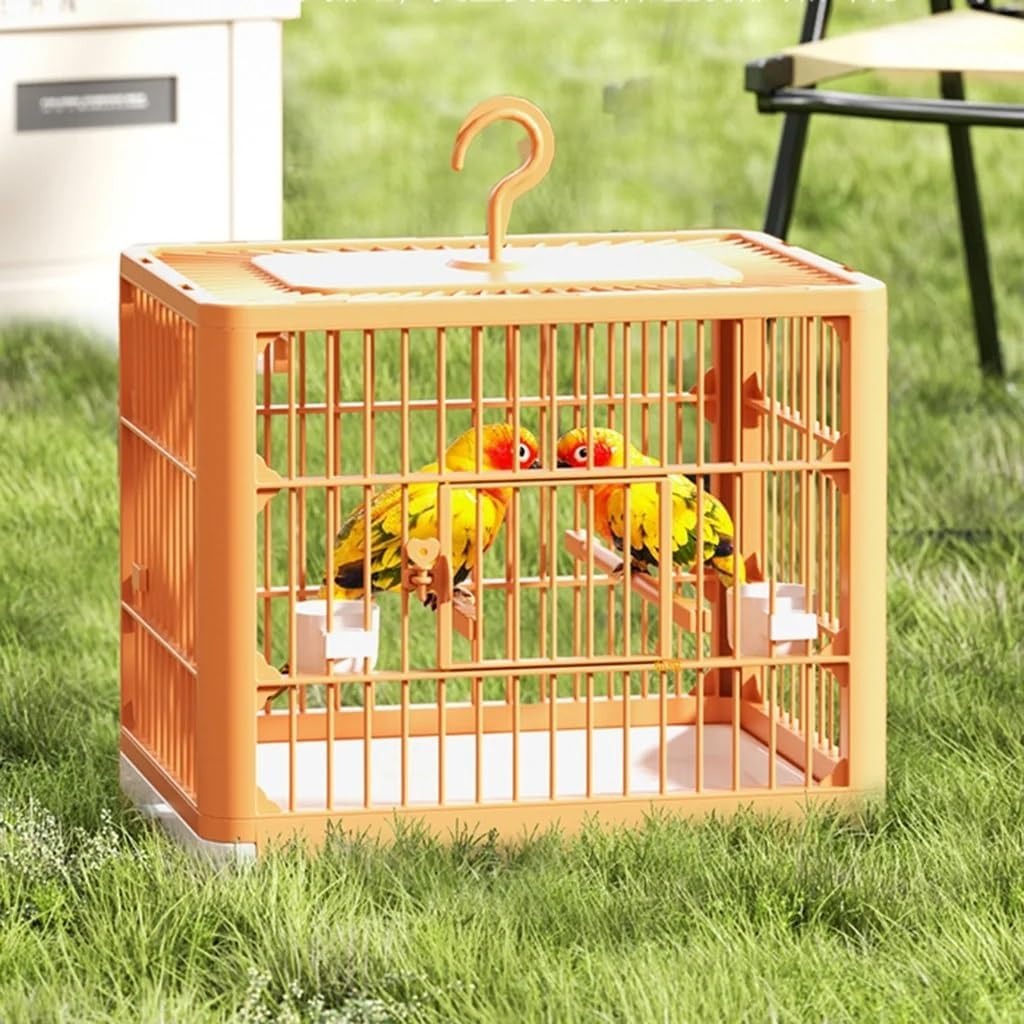 Parrot Cage, Portable Birdcage with Stand for Parrots, with Feeder Plastic Hanging Bird House Carrier, Foldable Pet House Cage, Lightweight Travel Cage with Detachable Tray Hook Handle, Orange image number 1