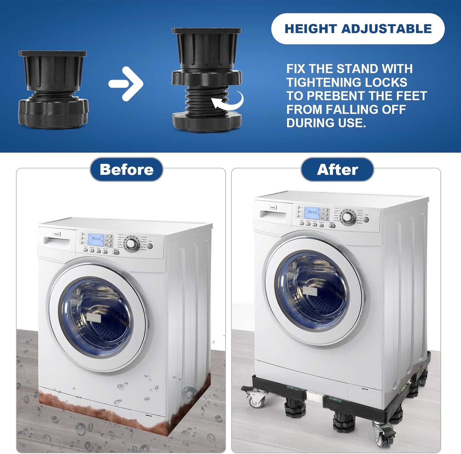 Nefish Washing Machine Stand Base Furniture Dolly Mini Fridge with 8 Strong Feet and 4 Wheels Refrigerator Washer Dryer Pedestal Mobile Roller Cart for Appliance, Black image number 3