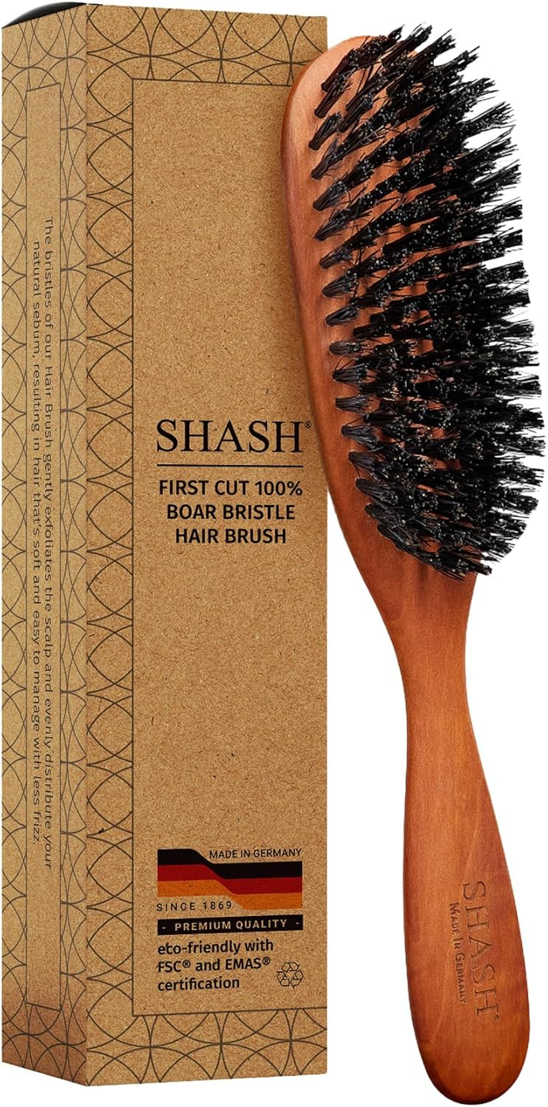 SHASH Classic German First Cut 100% Boar Bristle Hair Brush since 1869 - Conditions Hair, Improves Texture, Exfoliates Scalp image number 4