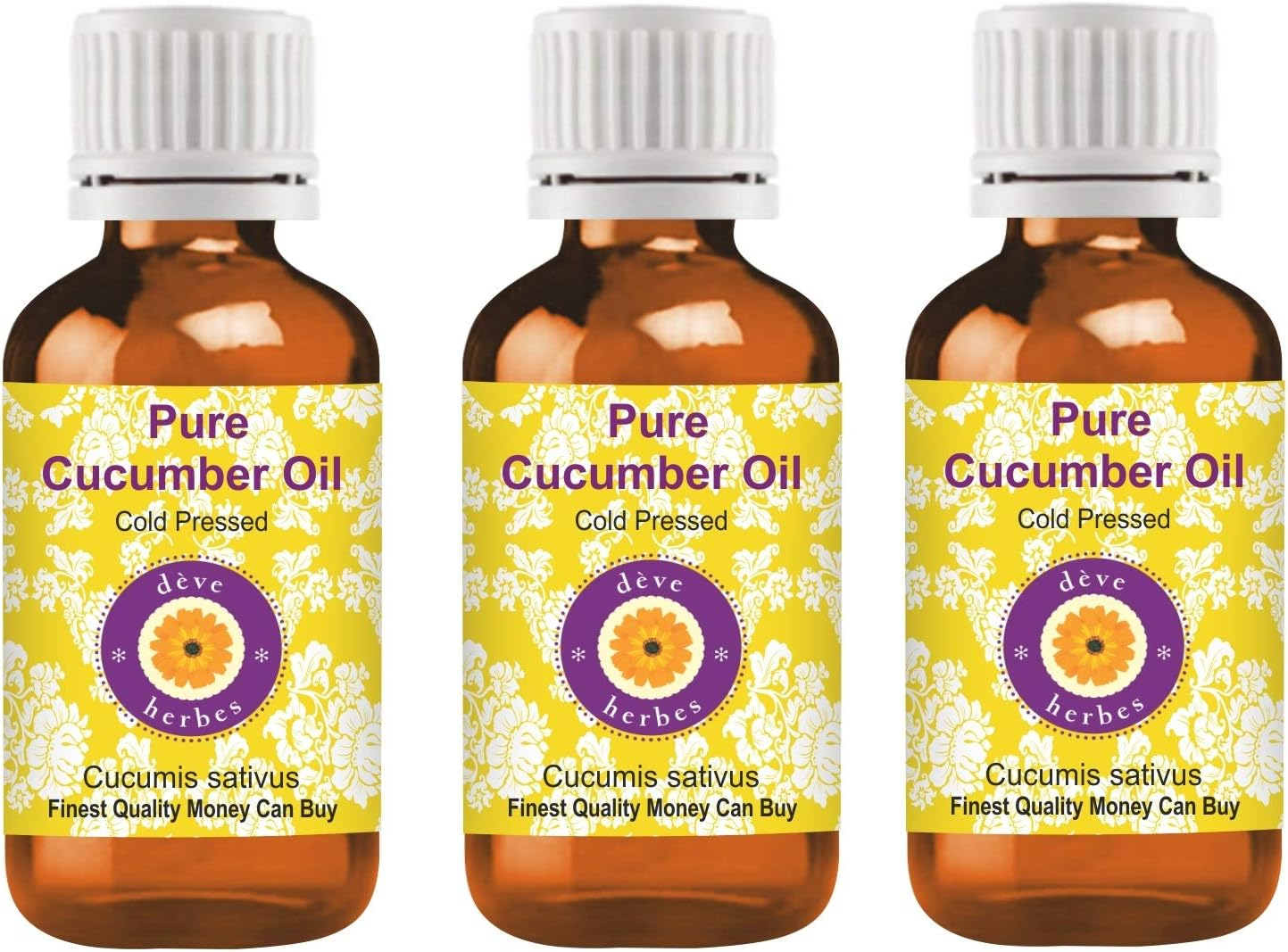 Deve Herbes Pure Cucumber Oil (Cucumis Sativus) Natural Therapeutic Grade Cold Pressed (Pack of Three) 100Ml X 3 (10 Oz) image number 6