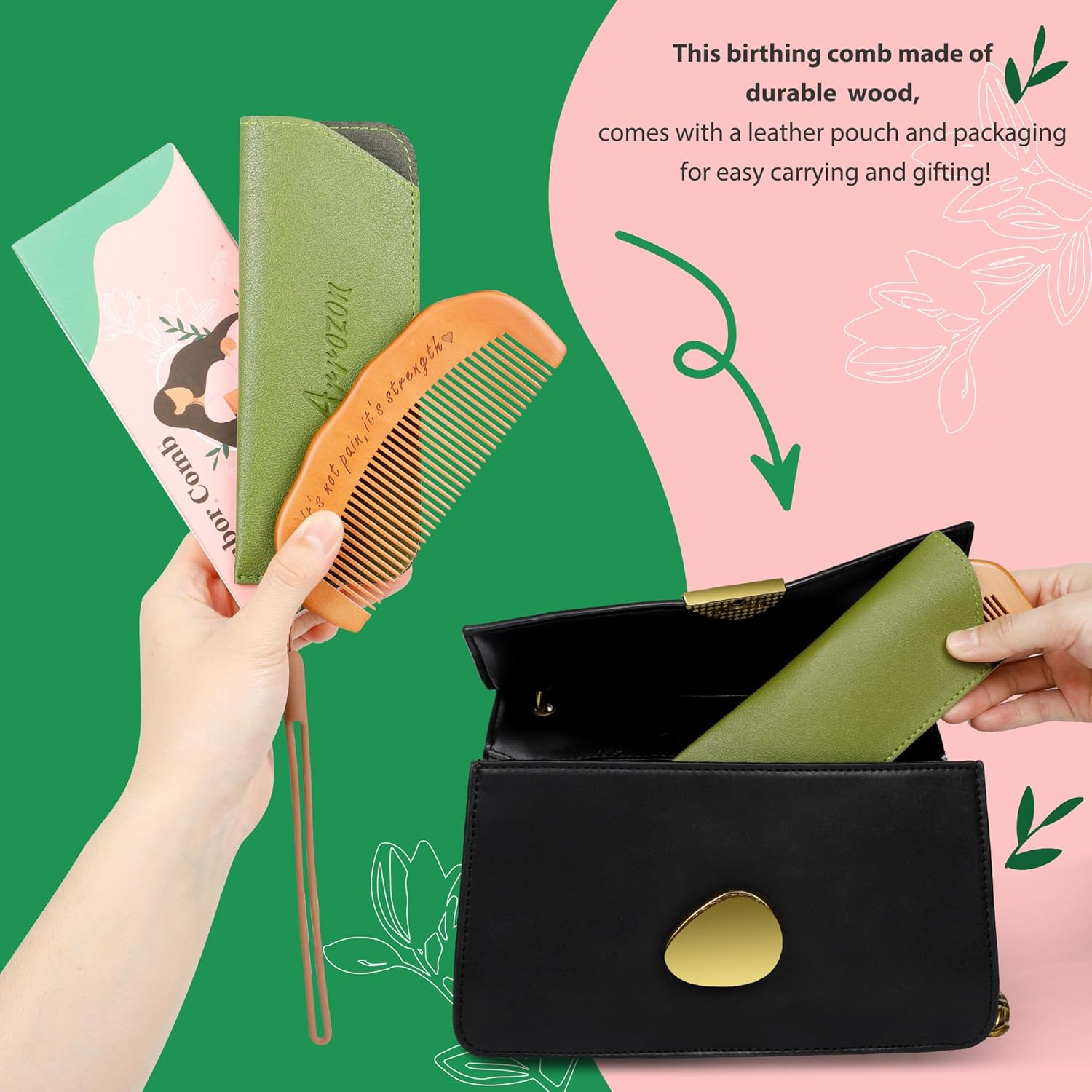 Arrozon Birth Comb for Women Labor, Wooden Labor Comb Natural Labor and Delivery Essentials, Birthing Comb Labor Gifts for Pregnant Women, Wood Comb Baby Shower Gifts (Designed for Moms) image number 1