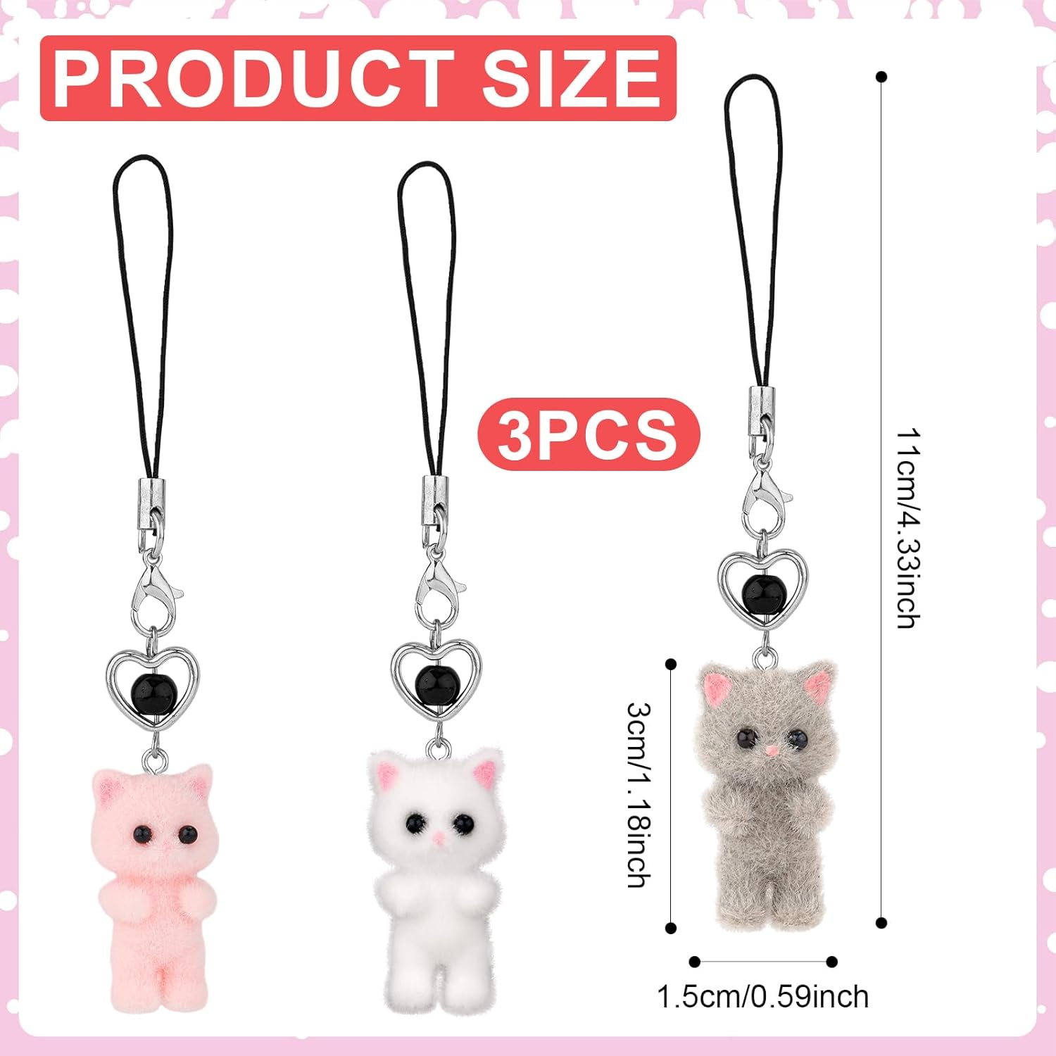 NQEUEPN 3Pcs Cute Cat Phone Charms, Kawaii Cat Phone Charm Y2K Fluffy Phone Charm Aesthetic Cute Cat Mobile Phone Pendant for Mobile Phone Camera Keychain Bag Decoration Supplies image number 6