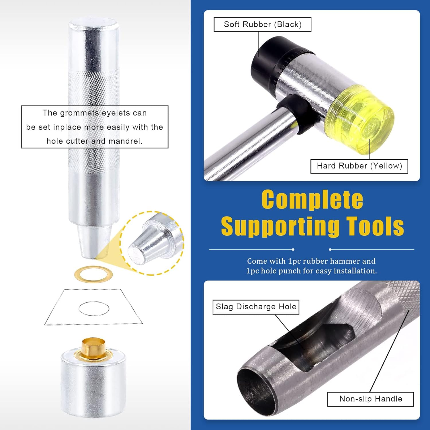 Glarks 82Pcs 14MM Thickened Grommets Eyelets with Tool Sets, 80Pcs 4 Colors Grommets Eyelets with Washers and 4Pcs Installation Tools for Fabric, Canvas, Curtain, Clothing, Leather Repair image number 4