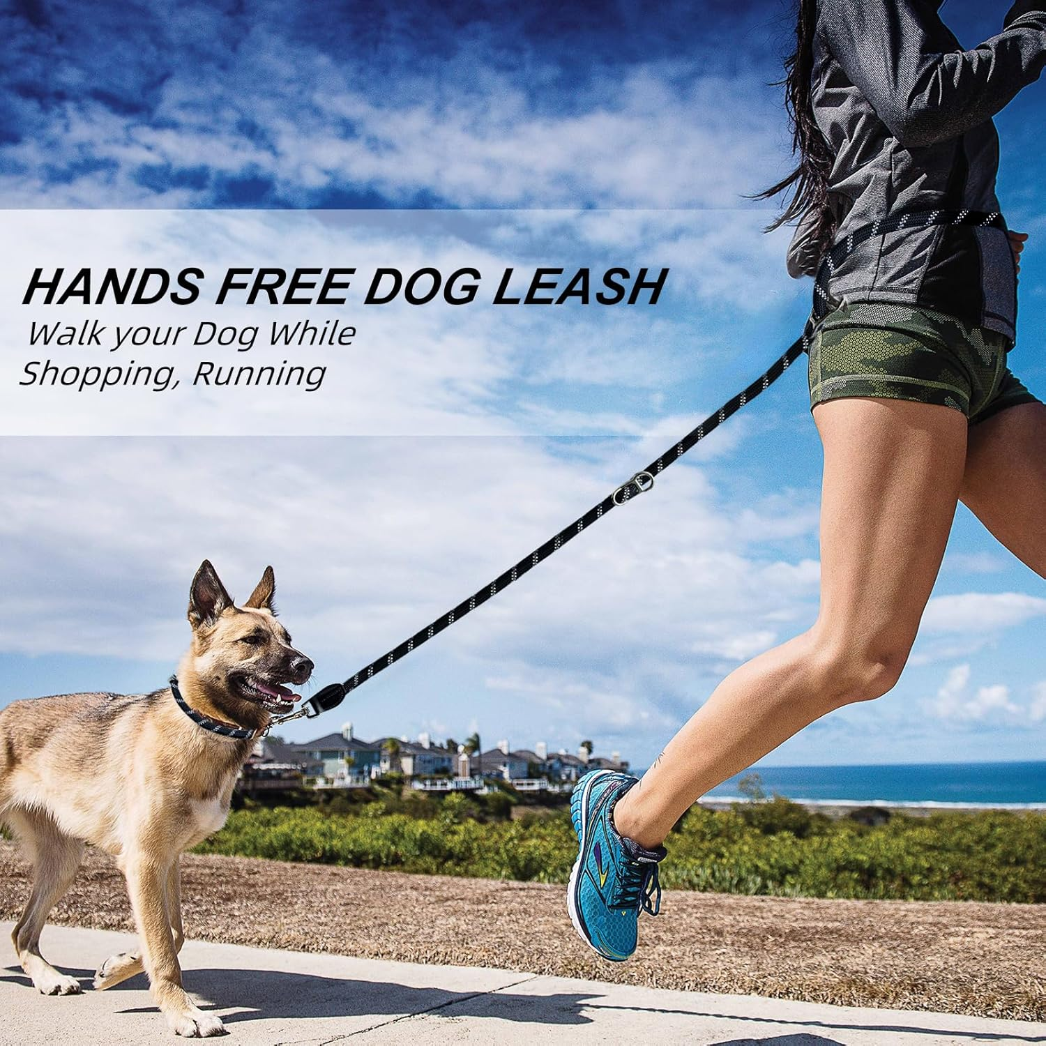 Hands Free Dog Leash, 10FT Adjustable Dog Training Leash 1/2 Inch Nylon Heavy Duty Lead No Pull for Large Medium Dogs, Tangle Free Reflective Waist Leash for Dog Walking Running image number 4