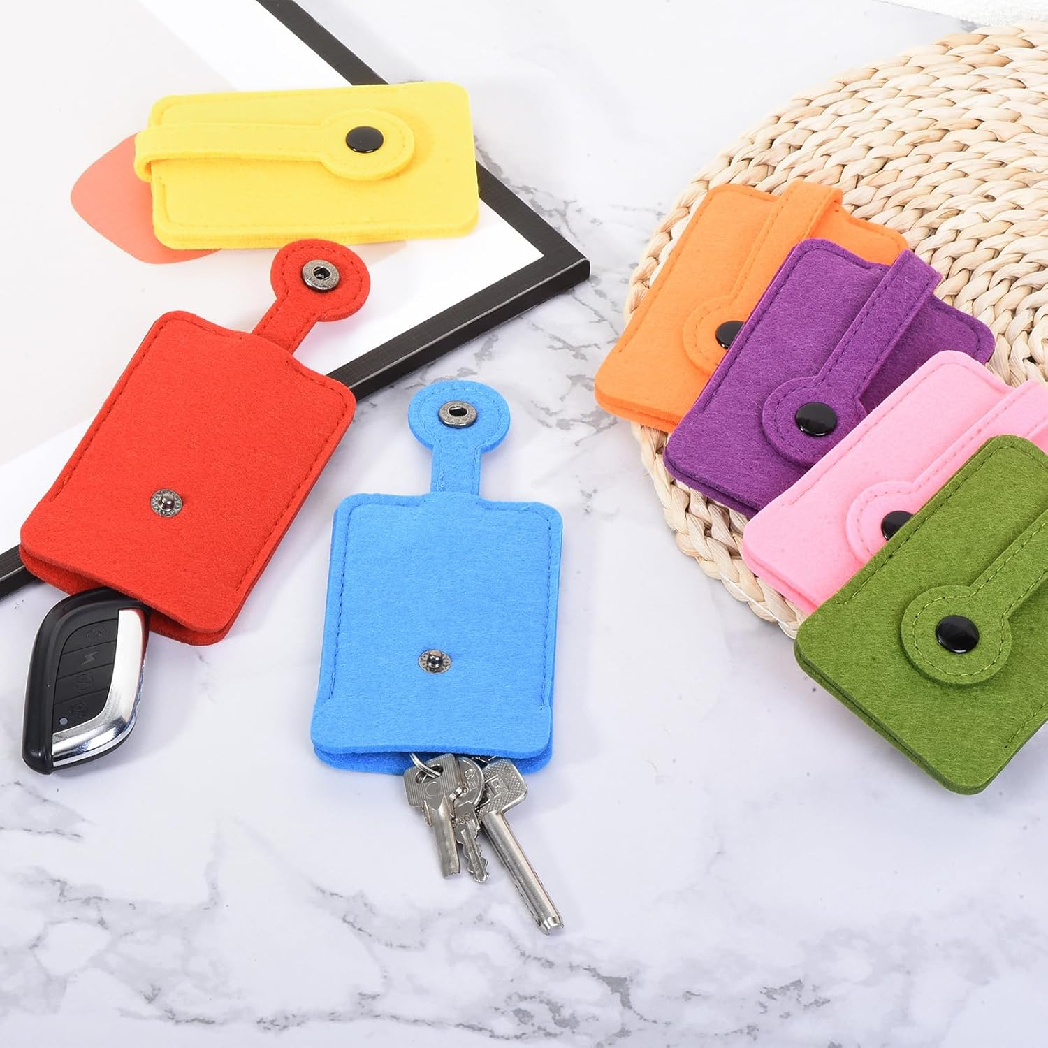 Uxcell Pull-Out Key Case, Felt Car Key Organize Pouch with Drawstring for Home Office Car Key, Sky Blue