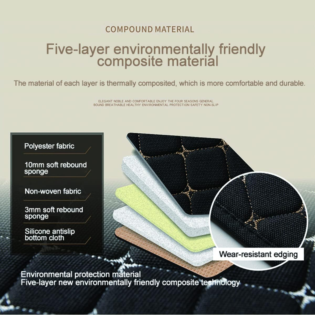 Car Seat Covers Auto Cushion Vehicle Long Rear Seat Chair Cover Protective Mat Pad for Baby, SUV, Skin-Friendly Golden Embroidery Thread (Black-Rear) - Black-Front image number 4