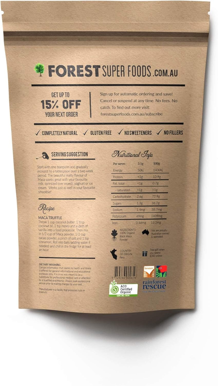 Forest Super Foods Certified Organic Potent Black Maca Root Raw 250G | 100% Pure | the Most Potent Maca Variety - 3500Mg per Serve image number 6