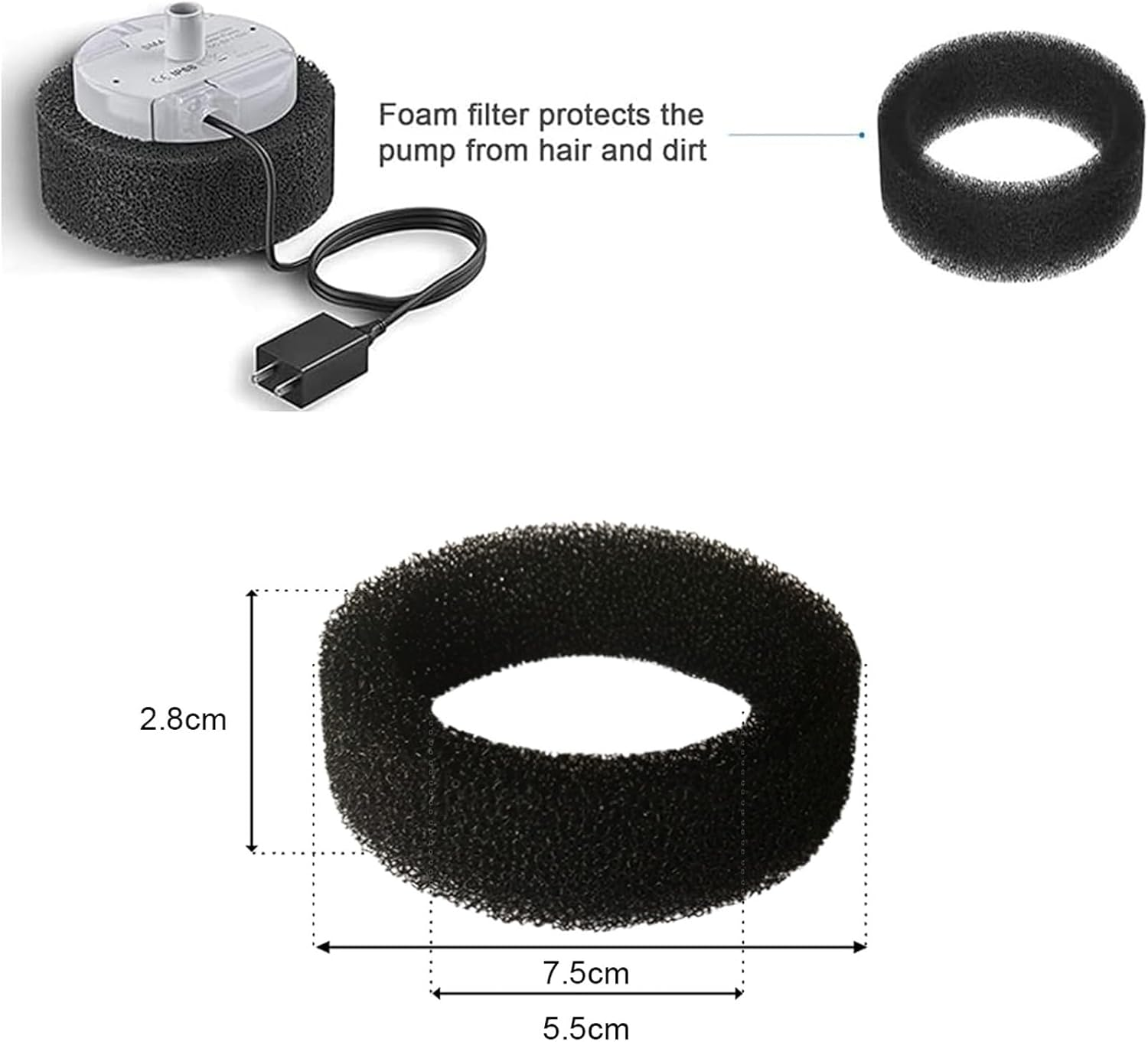 Hantoc Pack of 16 Sponge Filters for Cat Fountain, Replacement Filter for Drinking Fountain, Foam Filter for 3.2 L Stainless Steel Cat Fountain, PLWF003, Replacement Filter with Resin and Activated Carbon image number 1