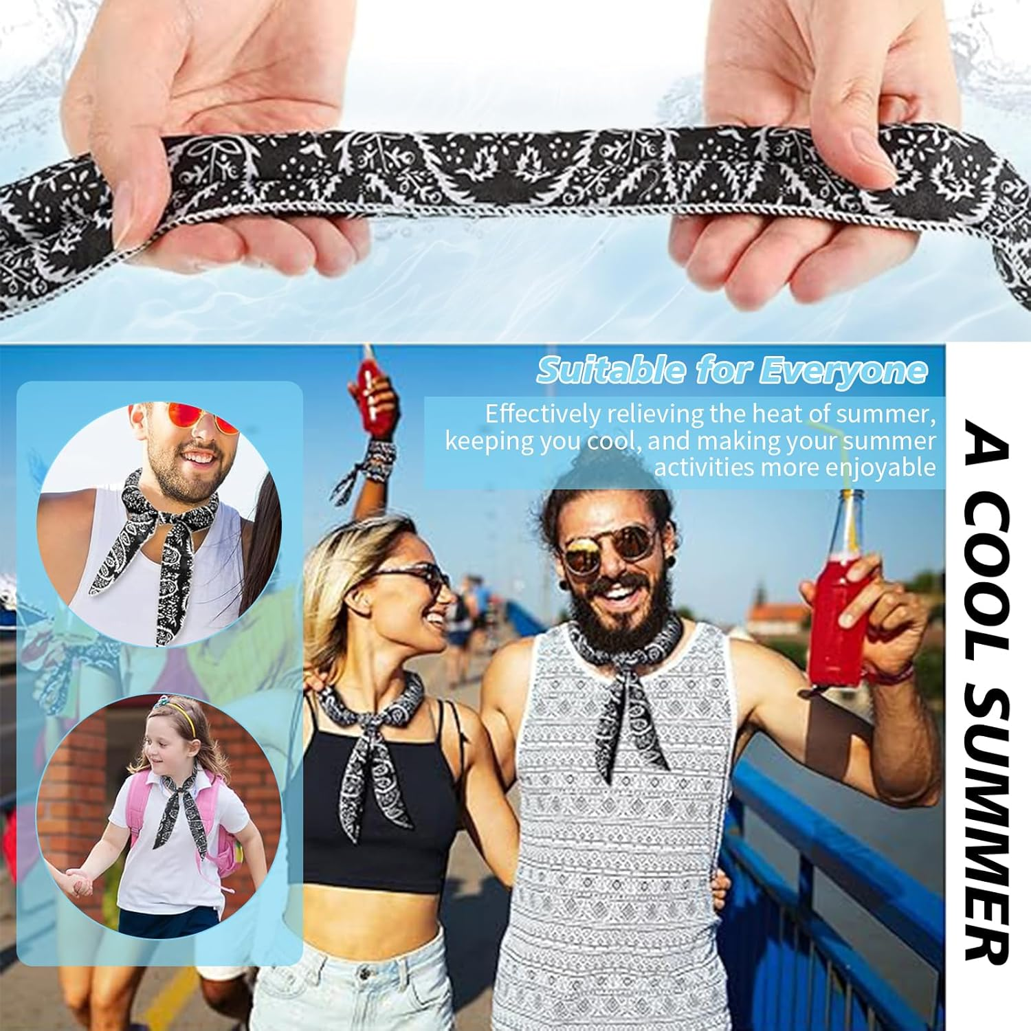 2 Pcs Neck Wrap Headband 100X5Cm Cooling Bandana Scarf Reusable Cold Towel for Men Women, Printed Sweat Absorbing Tie Around, Soak Chill Technology for Instant Cooling Relief - Orange image number 6