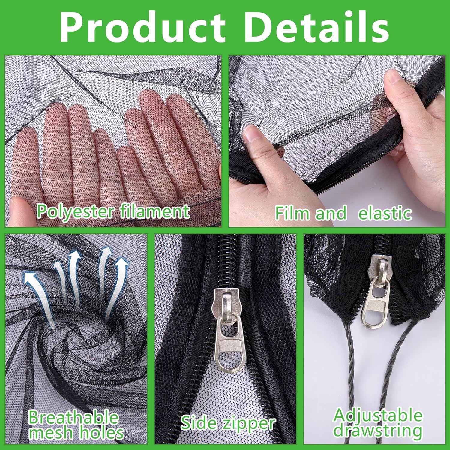 2 Pcs Black Large Fruit Tree Netting with Zipper and Drawstring, 5.3 X 5.3 Ft Breathable Mesh Garden Bird Netting Plant Cover, Insect Bird Barrier Net Mesh for Protect Plants from Squirrel Bugs image number 6