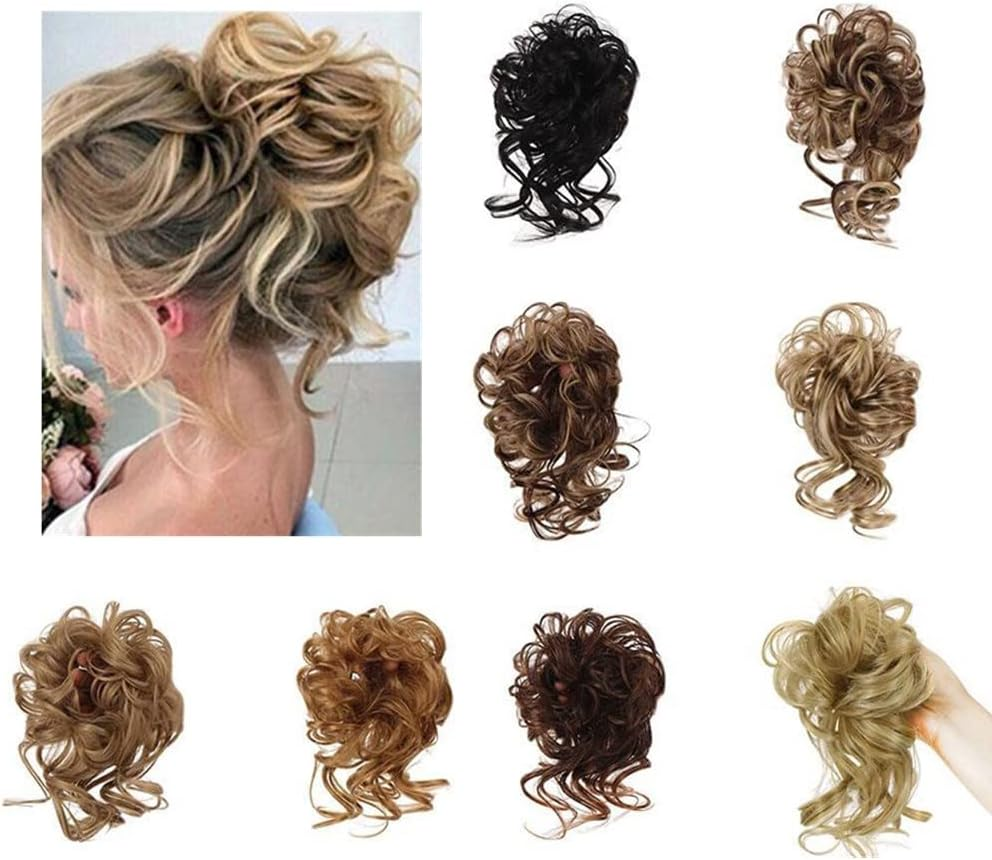 Messy Hair Bun Extensions Synthetic Hair Piece Tousled Updo Curly Scrunchies Ponytails Extension with Elastic Rubber Band Hair Chignons for Women Girls image number 2
