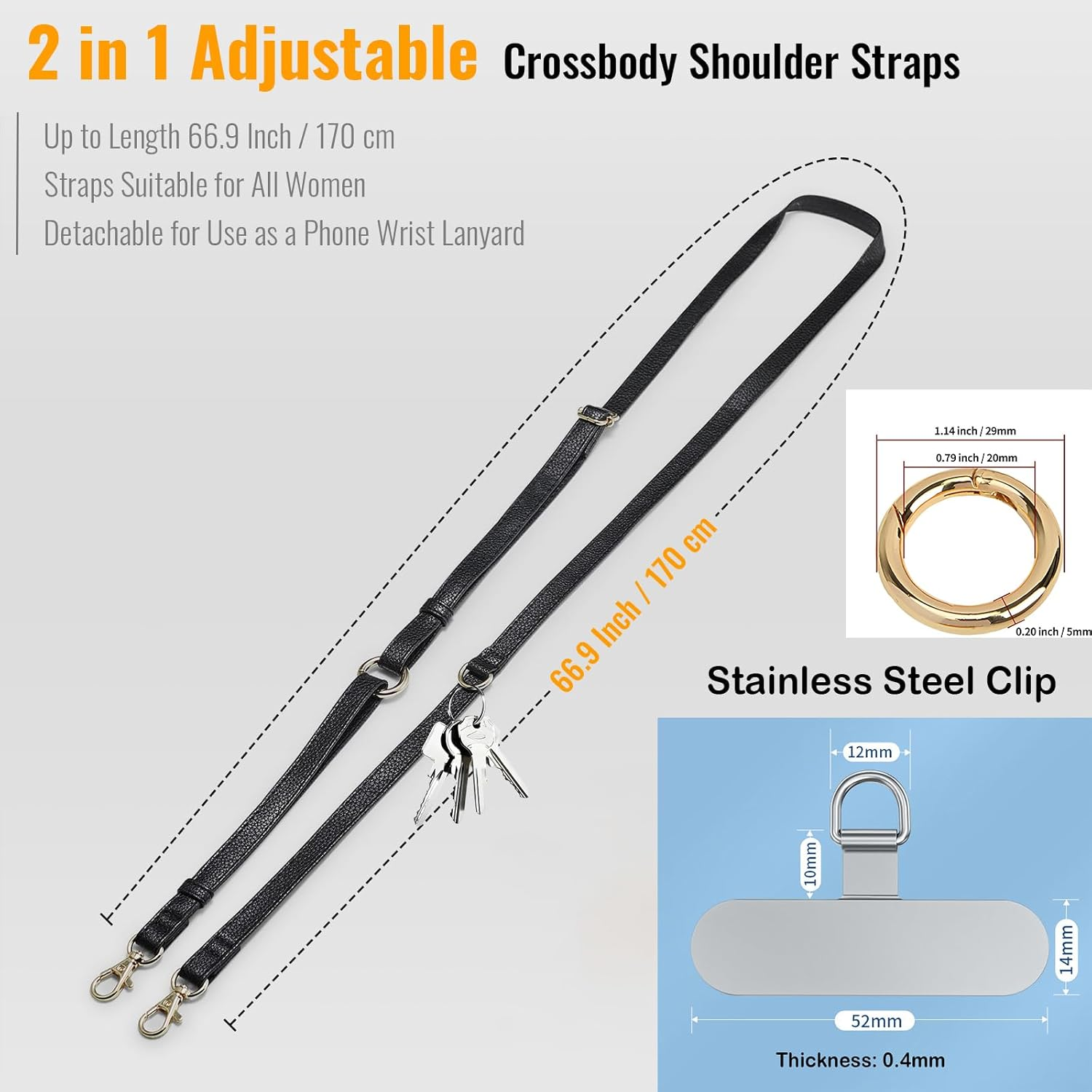 Casecond Clip and Go Phone Strap Crossbody Wrist 2 in 1 Leather Lanyard with Tether Hanging Loops Anti-Theft - Brown image number 4