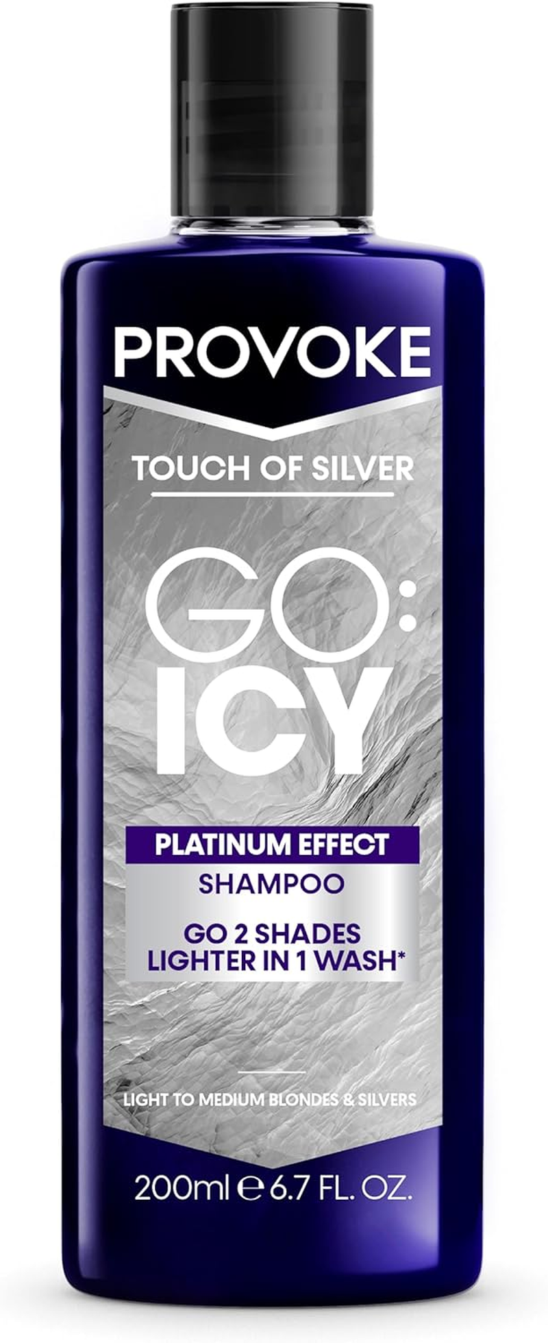 Provoke Touch of Silver Go Icy Shampoo 200Ml, Icy Platinum Look in Just 1 Wash, Triple Toning Technology to Cool down Warmer Brassy Tones, Enriched Keratin to Deeply Hydrate
