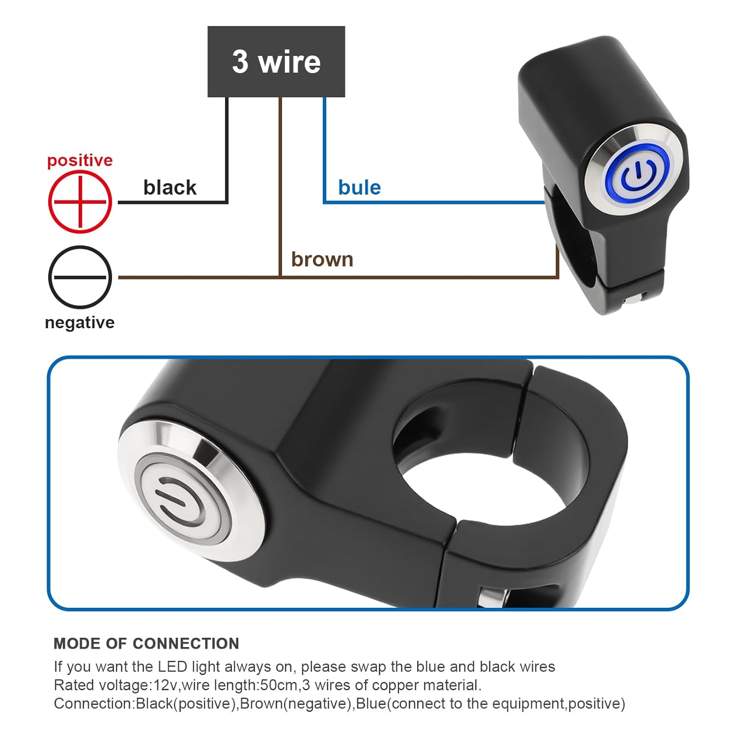 SING F LTD Motorcycle Self-Reset Handlebar Switches 12V 10A CNC Indicator Switch for Motorbike Scooter (Blue Light) image number 1