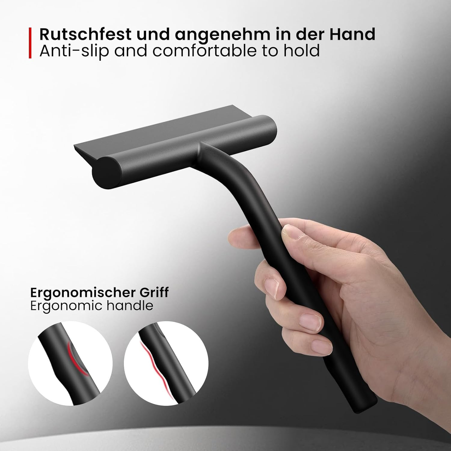 Ecooe Silicone Shower Squeegee with Hanger, 8 Inches Shower Glass Cleaner Wiper, Black Window Squeegee Scraper with Stainless Steel Core for Home Bathroom Kitchen Car Glass Doors image number 1