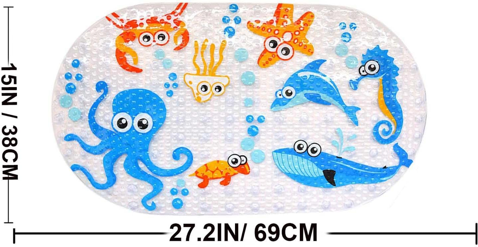QYINXIU Cartoon Baby Bath Mat for Kids, Bathtub Mat Non Slip, Bath Tub Shower Mat anti Slip with Drain Holes and Suction Cups Machine Washable, 27.2 X 15 Inch image number 3
