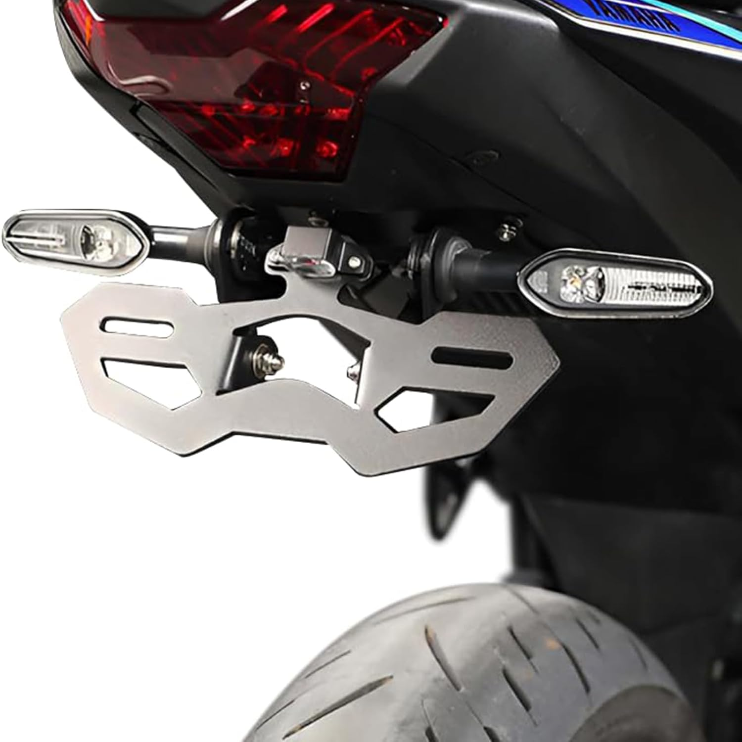 Motorcycle R25 R3 Fender Eliminator License Plate Holder/Tail Tidy Bracket for Yamaha YZF-R25 2014-2023 / YZF-R3 MT-25 MT-03 2015-2023, LED License Plate Lights and Turn Signal Mounting Holes (Black) image number 3