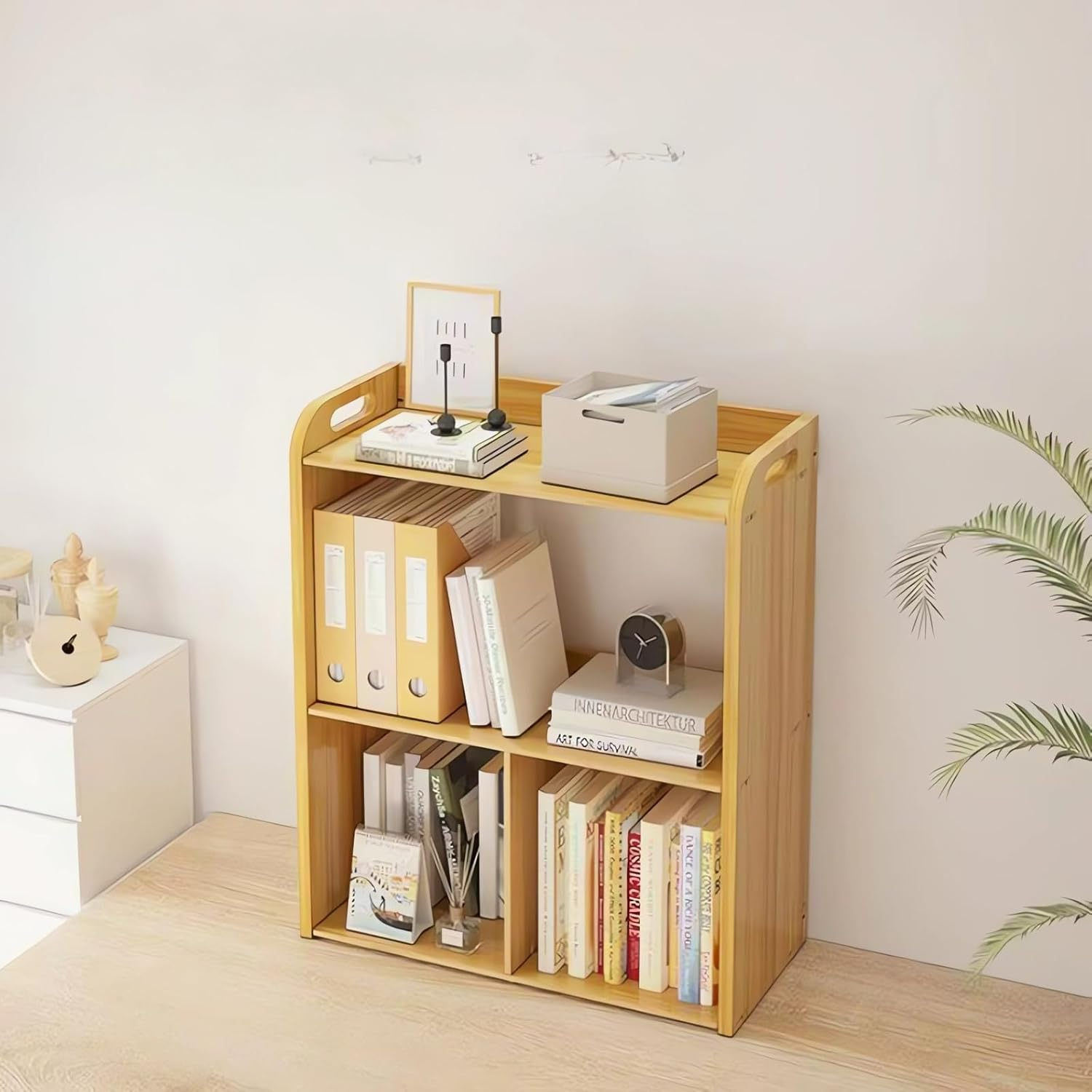 Bookcase, Desktop Organizer, Office Desk Storage Shelf, Desktop Bookcase Wood Bookshelf A12 (A Wood) - Black image number 3