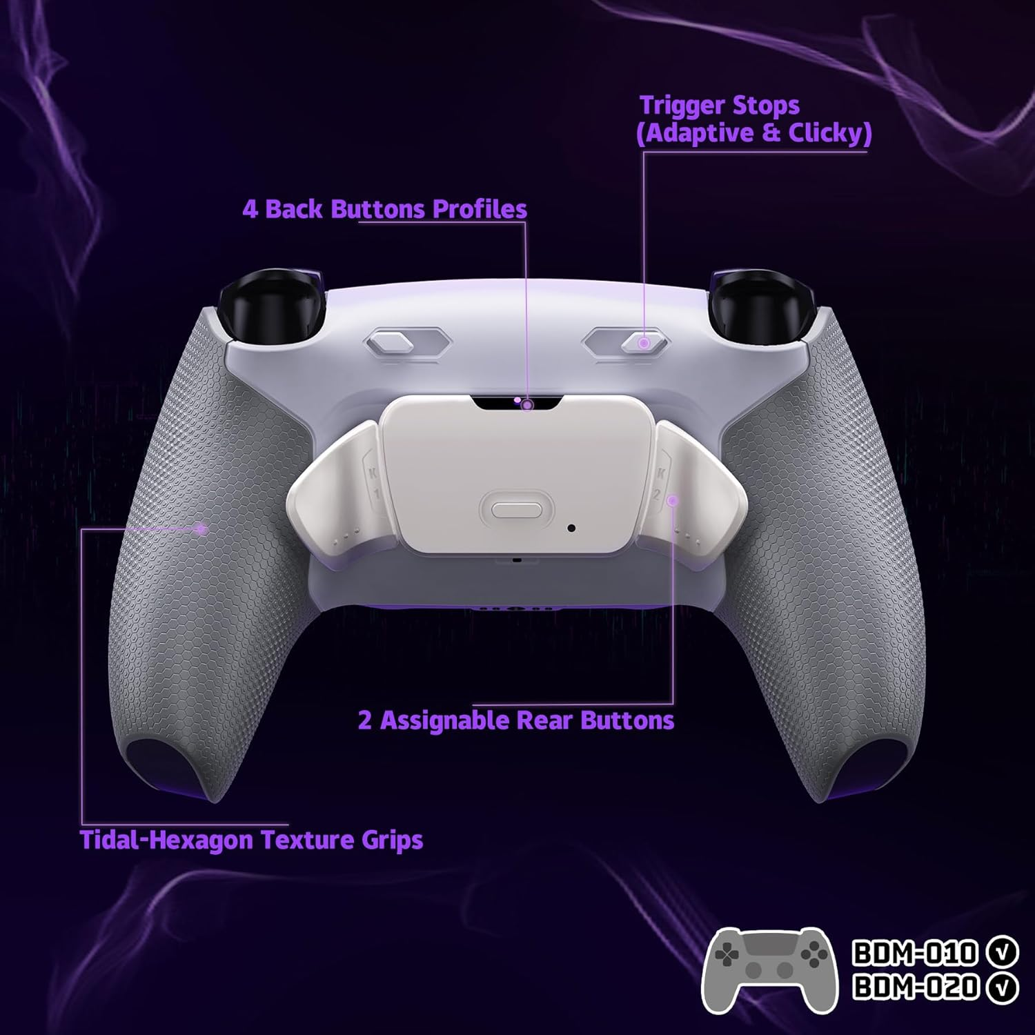 Extremerate Rise plus MAX RMB Back Paddles Kit with Clicky Trigger Stops & Rubberized Grip for PS5 Controller BDM-010 020, Remappable Real Metal Back Buttons Kit for PS5 Controller &ndash; White Gray - White Gray image number 4