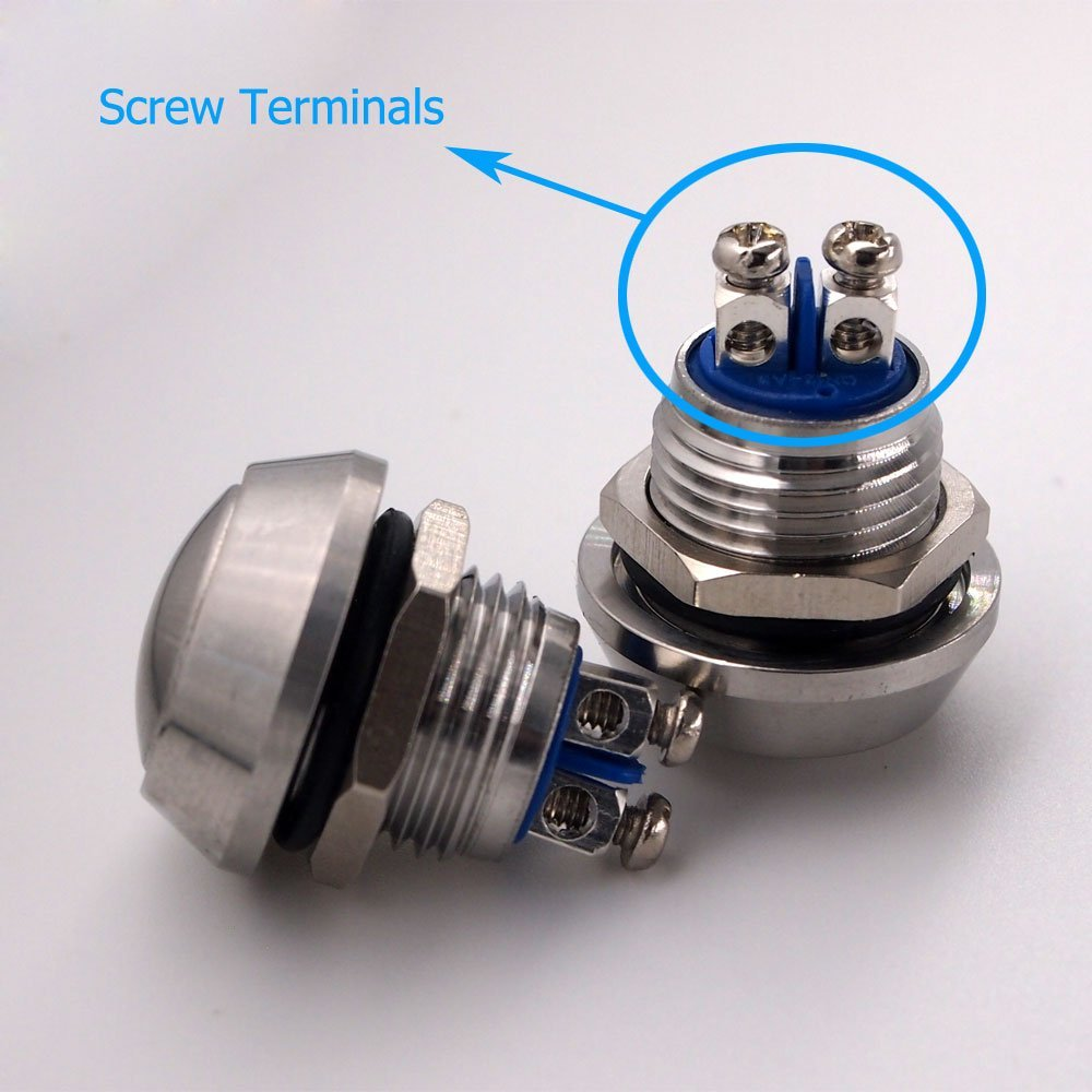 Momentary Push Button Switch, URTONE UR123, 1NO SPST DC/AC 36V 2A Stainless Steel Metal Shell Suitable for 12Mm 1/2" Mounting Hole - Silver