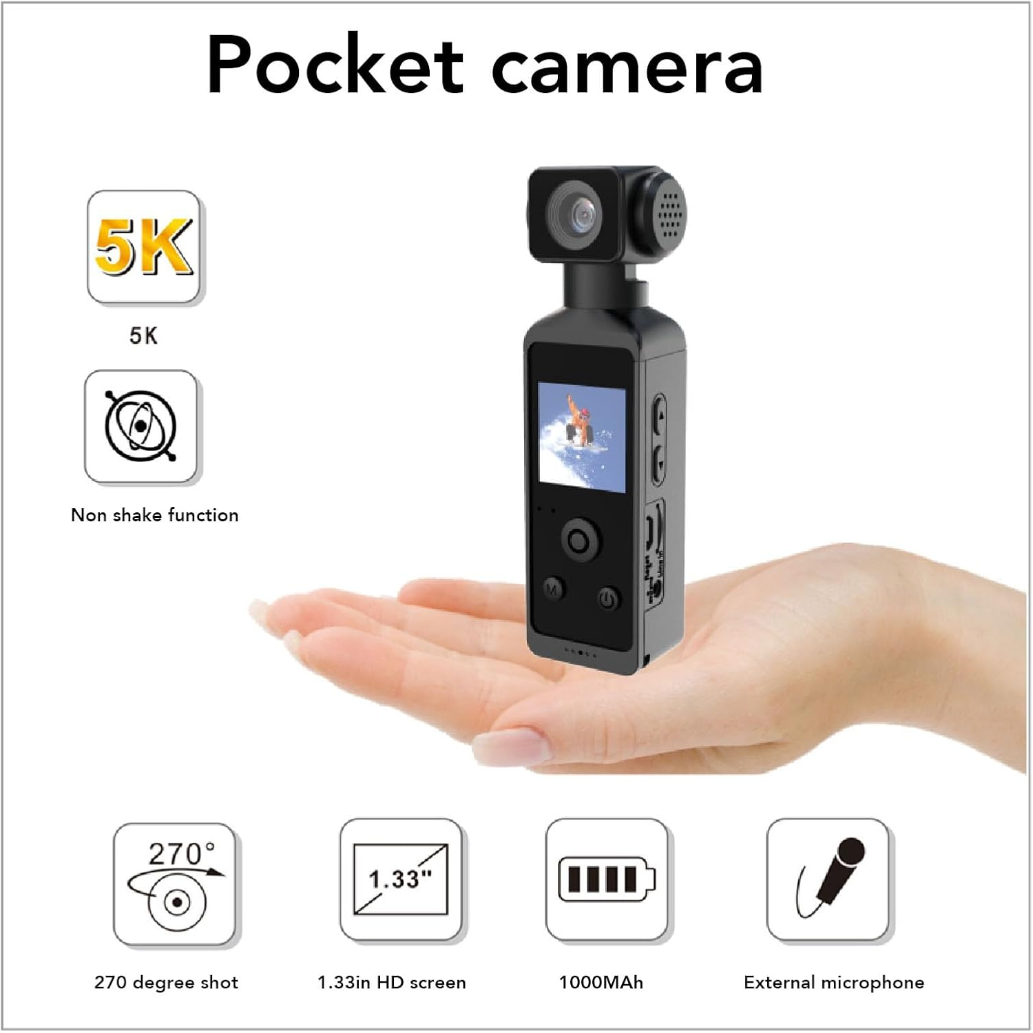 5K30FPS HD Vlog Video, Sports Camera with Built in Wifi and 270&deg; Rotatable Screen for Outdoor Riding, up to 30M Water Proof Depth with Filming Sports Camera, for Diving Enthusiasts image number 6
