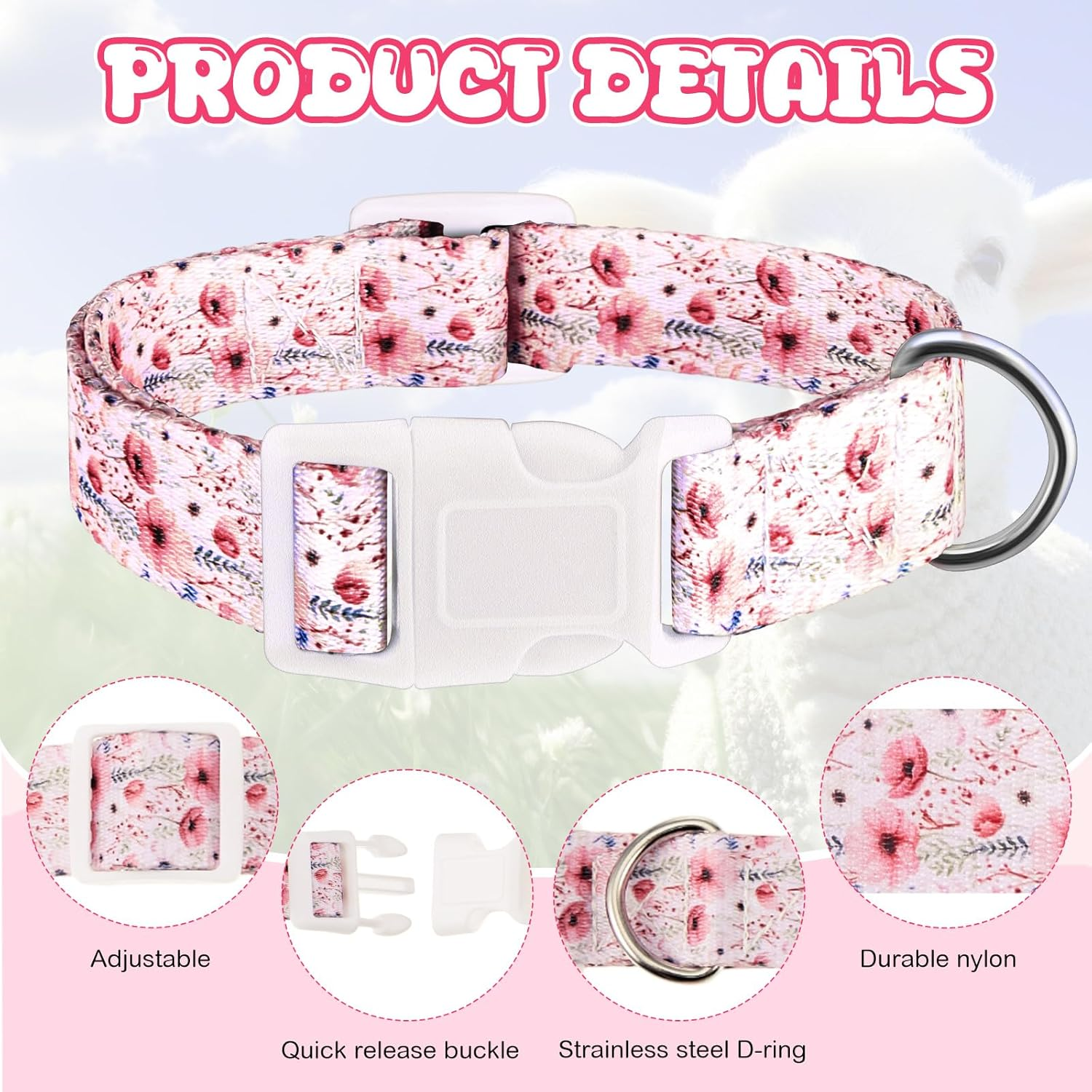 2 Pack Goat Collars with Bells, Sheep Grazing Copper Bells and Adjustable Nylon Collar Set Loud Bronze Bell for Farm Animal Sheep Cow Accessories Christmas Thanksgiving Gift for Goat Lovers image number 3