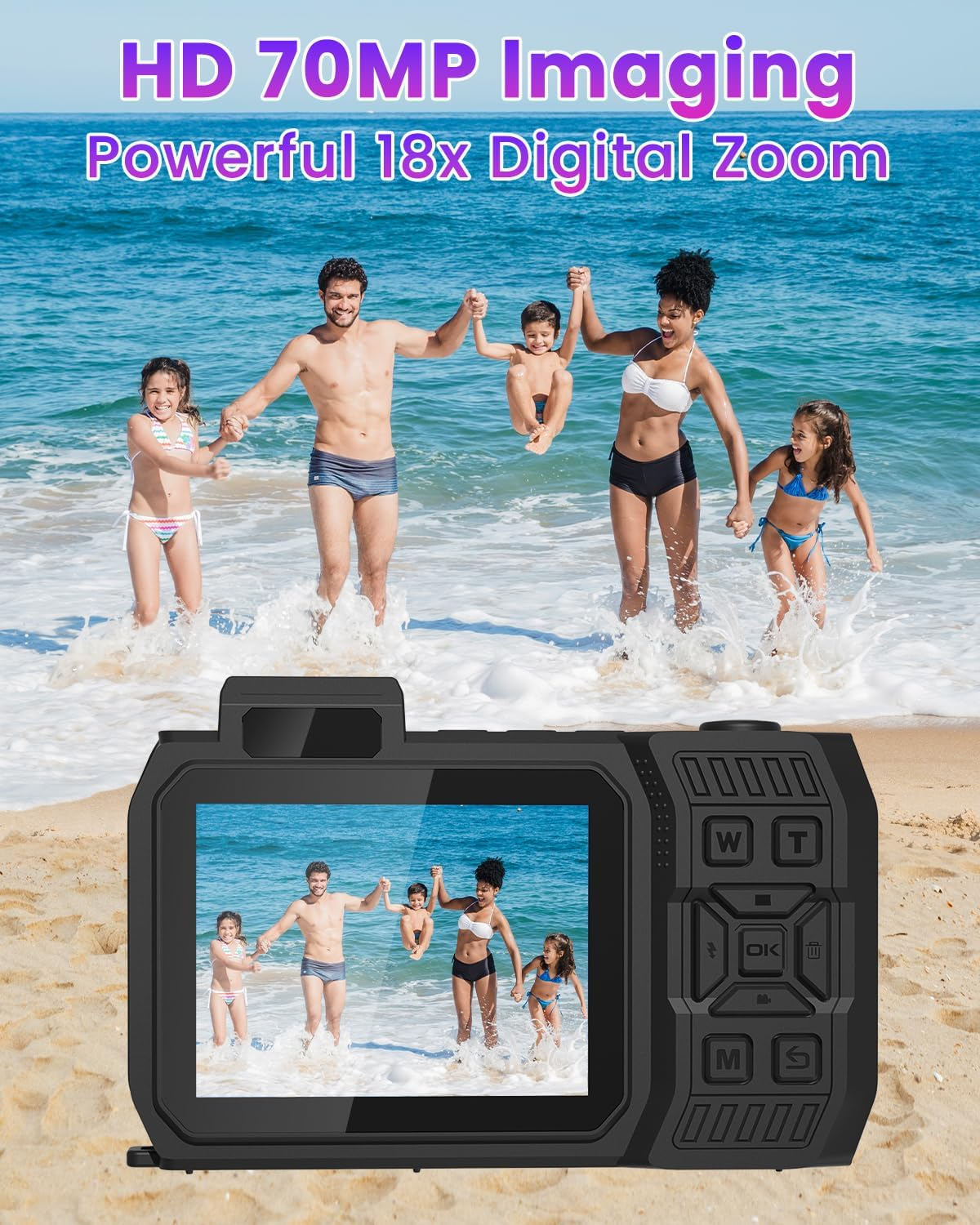 8K 70MP Digital Camera, 33FT Underwater Camera Waterproof Rugged Dustproof Shockproof for Snorkeling Diving, Selfie Dual-Screen Point and Shoot Digital Cameras with 32G Card(Gradient Purple) image number 4