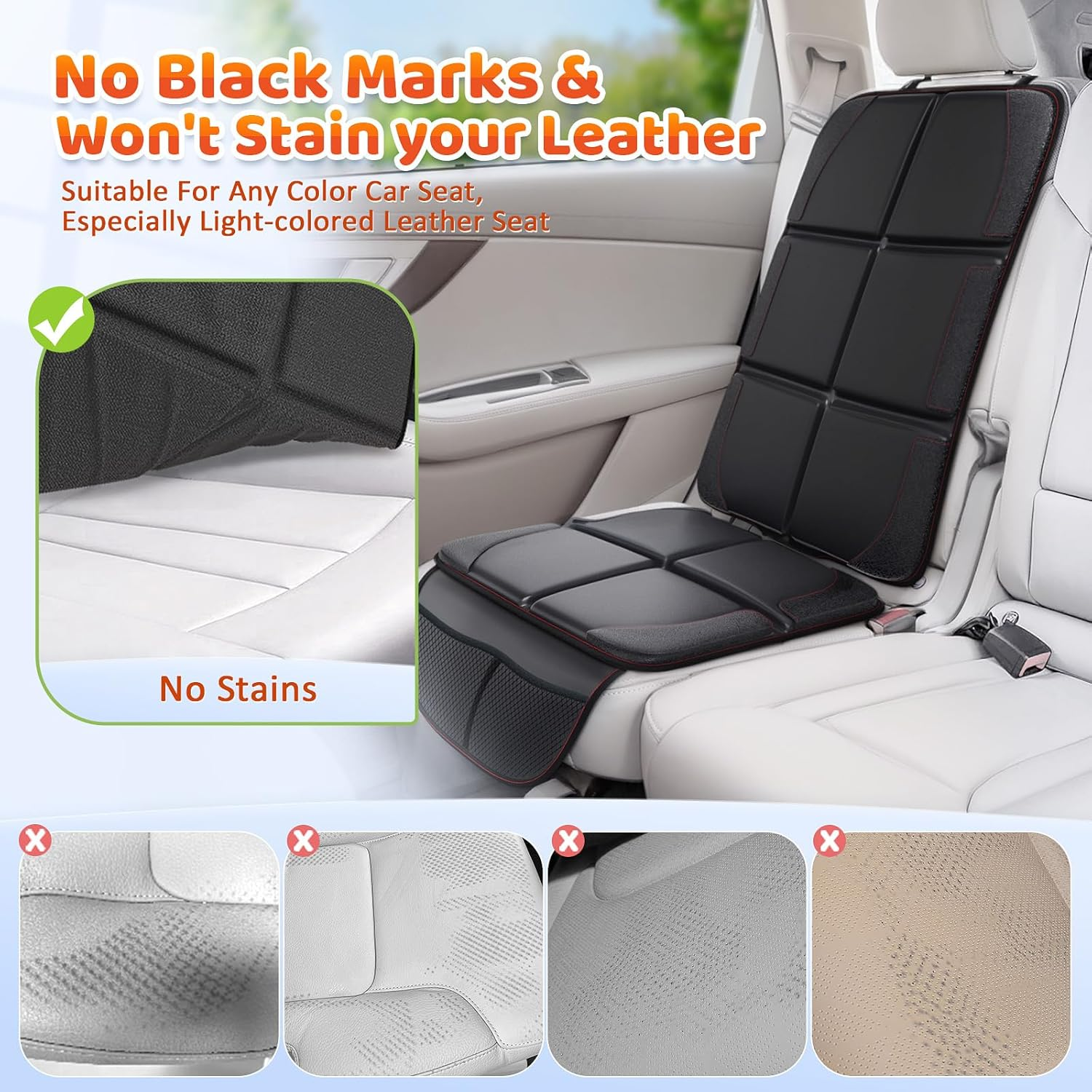 Gimars XL 5-Layer Thickest EPE Padding Car Seat Protector for Child Car Seat, Waterproof 600D Fabric Car Seat Protectors with Nonslip Backing,Storage Pockets for SUV, Sedan, Truck, Leather Seats image number 7