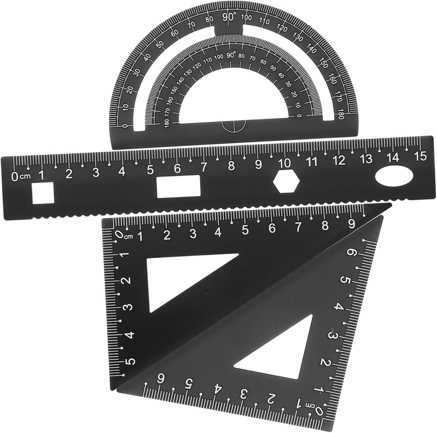 STOBOK 1 Set 4PCS Aluminum Ruler Metal Protractor Triangular Scale Ruler Set Stationery Rulers for Students image number 1