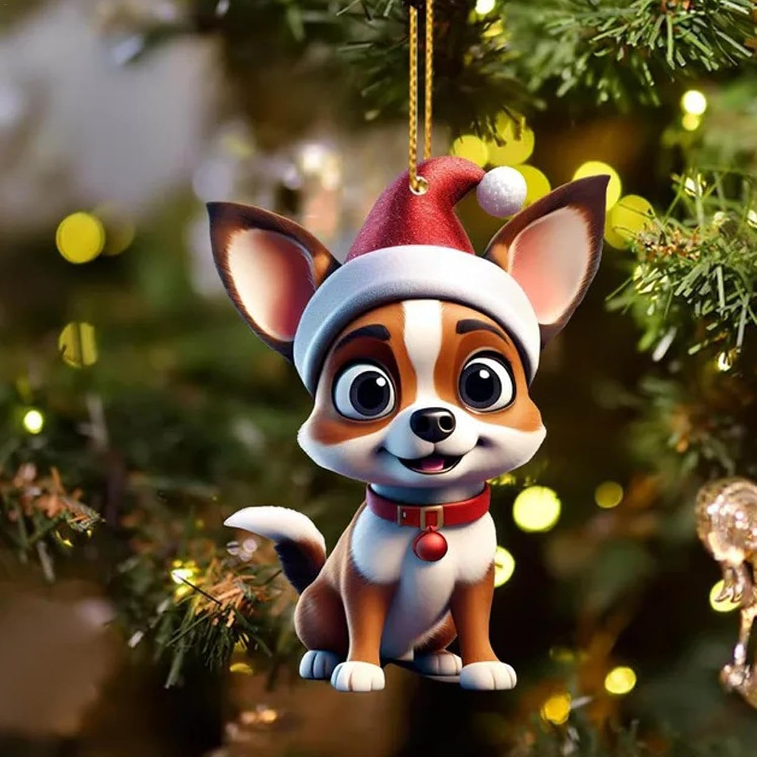 Puppy Ornaments for Christmas Trees, 6X Acrylic Puppy Craft Decor, 2024 Christmas Tree Pendants, 2D Santa Hat Dog Tabletop Ornaments for Christmas Tree image number 6