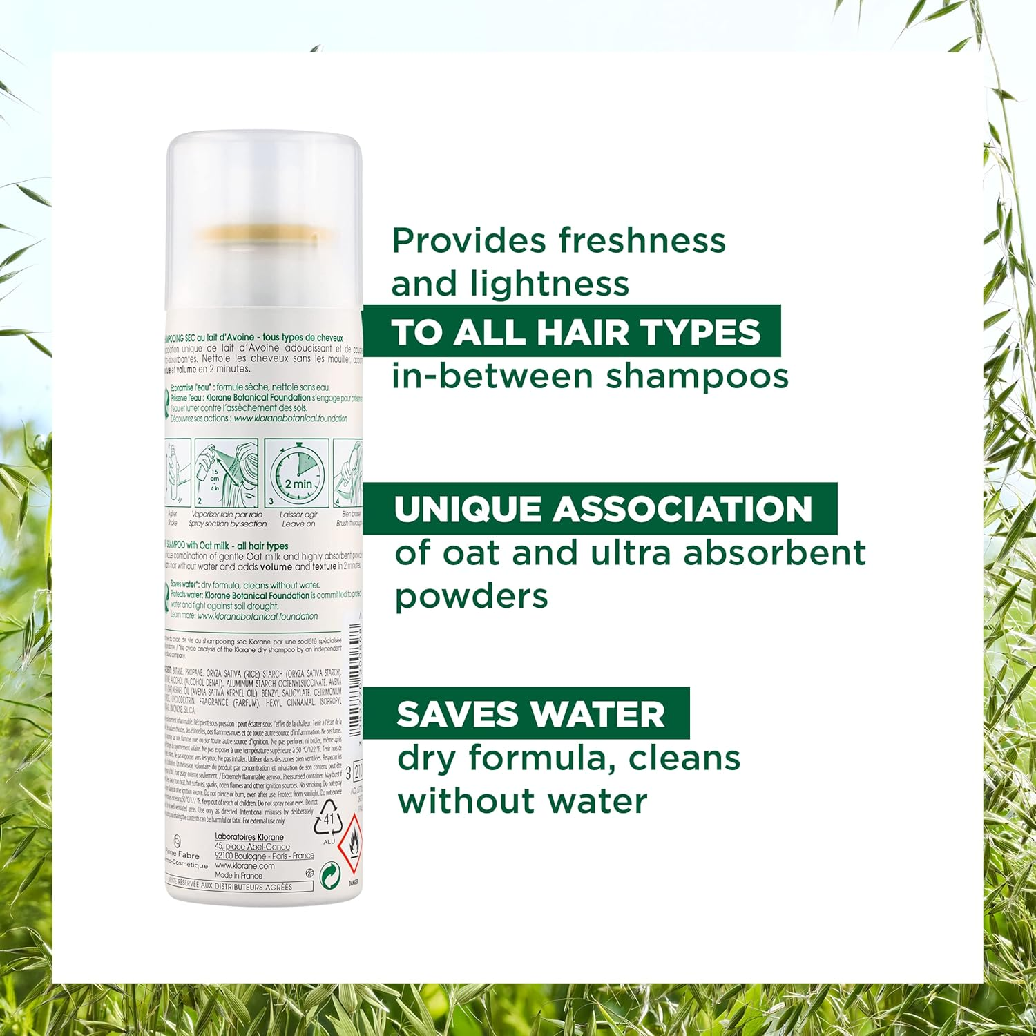 Klorane Oat Milk Dry Shampoo 150Ml - All Hair Types image number 3