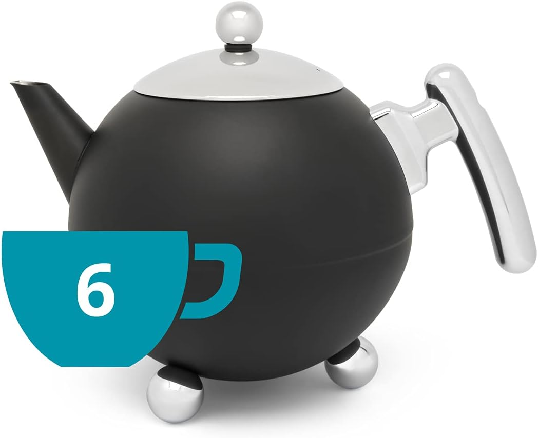 Large Matt Black Bulbous Stainless Steel Teapot 1.2 Litres image number 4