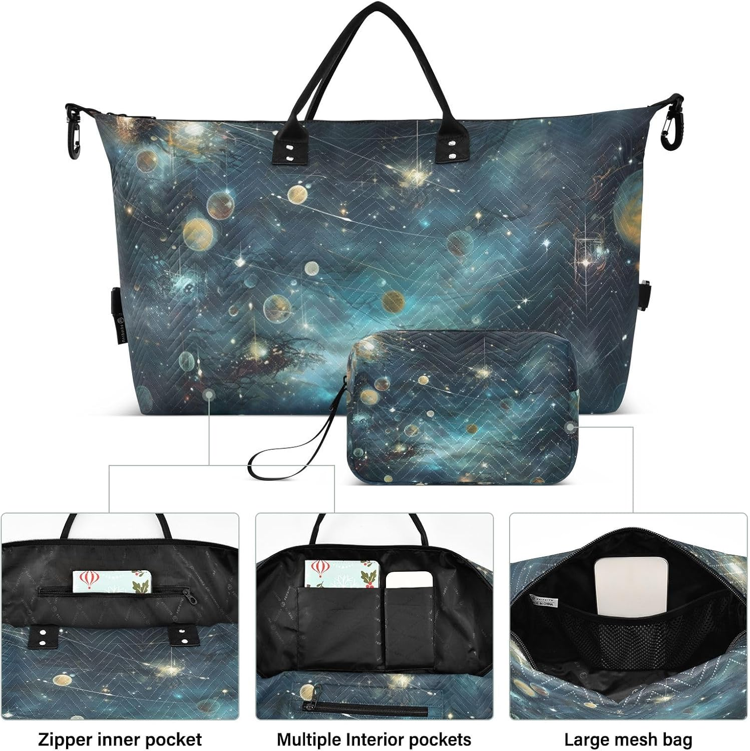 XYMZR Large Travel Duffel Bag, Space Galaxy Planet Sports Tote Gym Bag, Shoulder Weekender Overnight Bag for Women Men, Carry on Luggage with Toiletry Bags, Multi-Colored, Multi-Colored image number 3