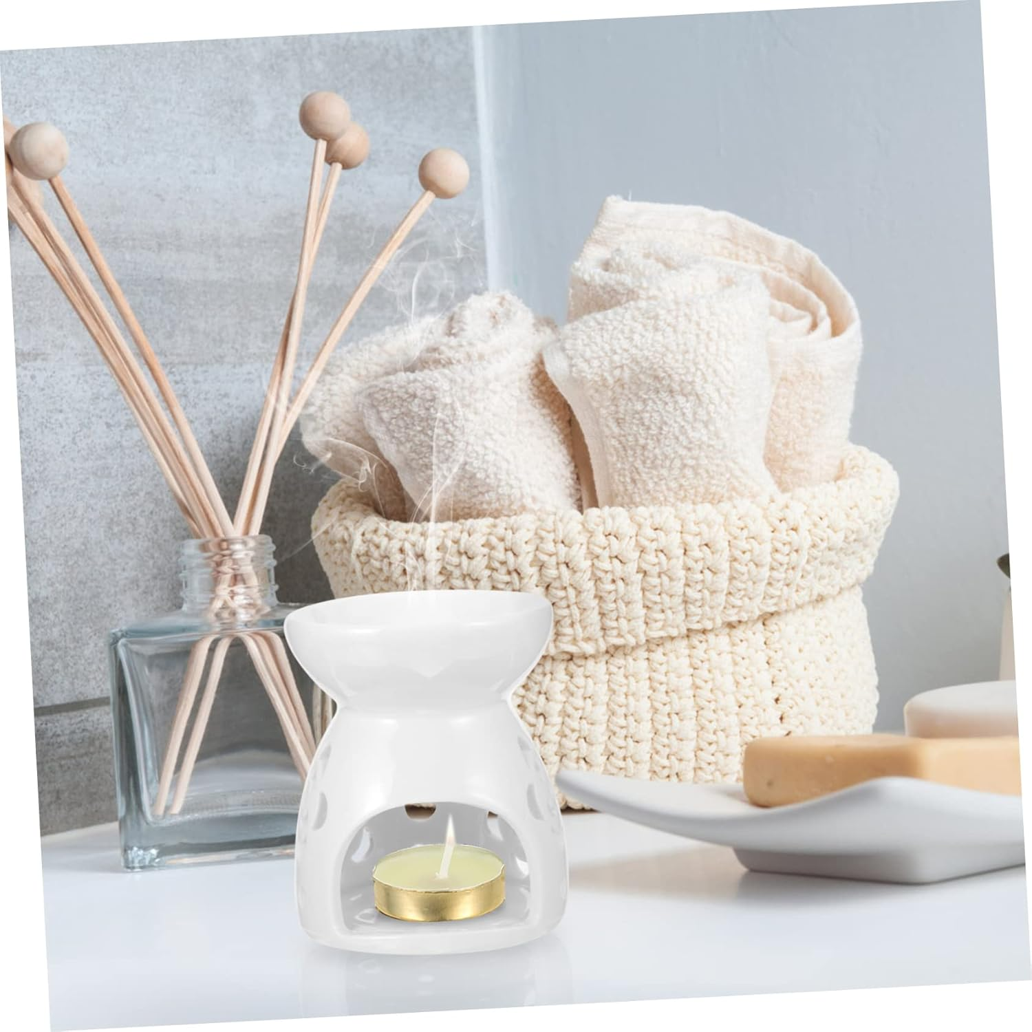 Ceramic Aromatherapy Burner Small Tealight Candle Holder for Bedroom Essential Oil Burner Function for Home Decor and Relaxing Aroma image number 1