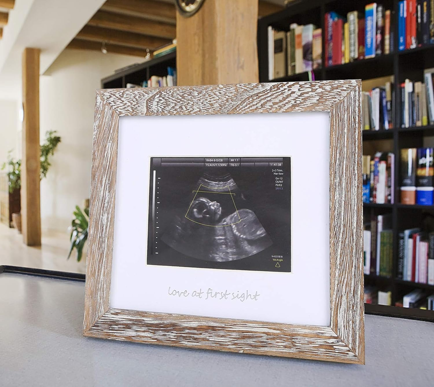 IHEIPYE Baby Love at First Sight Sonogram Keepsake Frame - Ultrasound Picture Frame - Pregnancy Announcement Frame for Expecting Parents, Gender Reveal Party, Grandparents, Rustic White image number 5