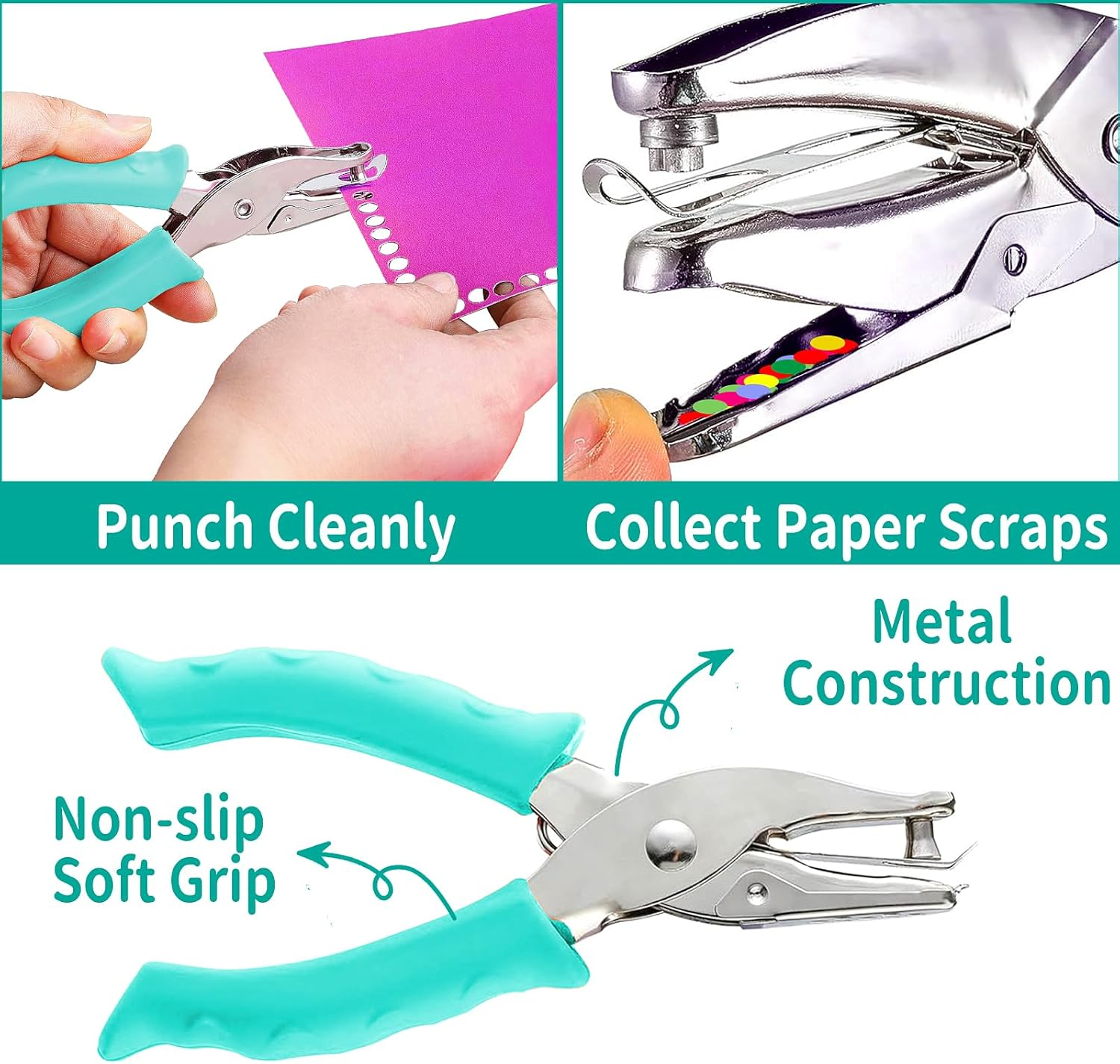 Single Hole Punch, 1/4'' Hole Puncher, Metal One Hole Puncher for Crafts, Circle Hole Punch Shape with Soft Grip Handle, Small Single Hole Punch for Scrapbooking, Paper Hole Puncher for Card Making image number 3