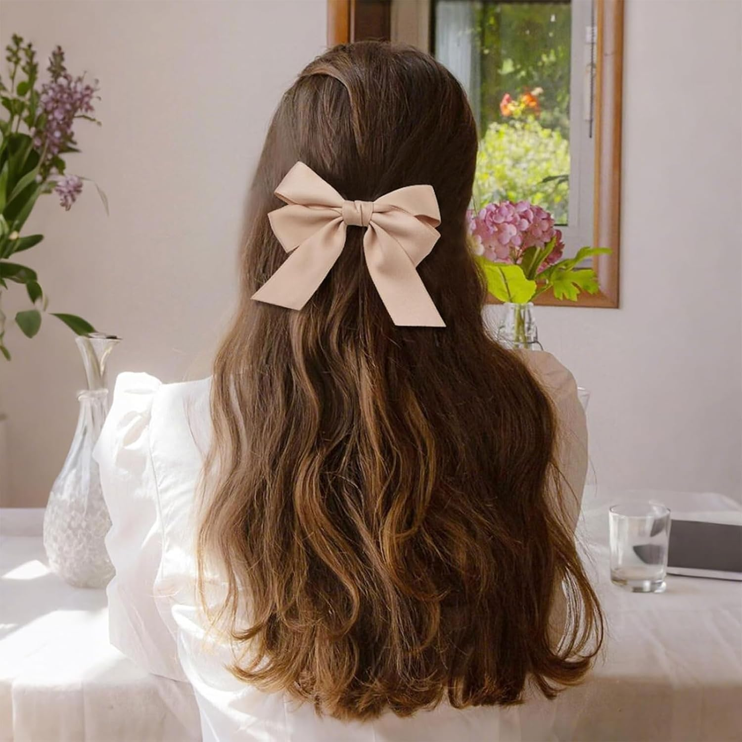 Muorruo 6 Pieces Small Hair Bows, Soft Satin Bow Clips for Women Girls Teens, Non-Slip Clips for Curly Straight Hair, Accessory for Party Wedding Gift (Brown) image number 5