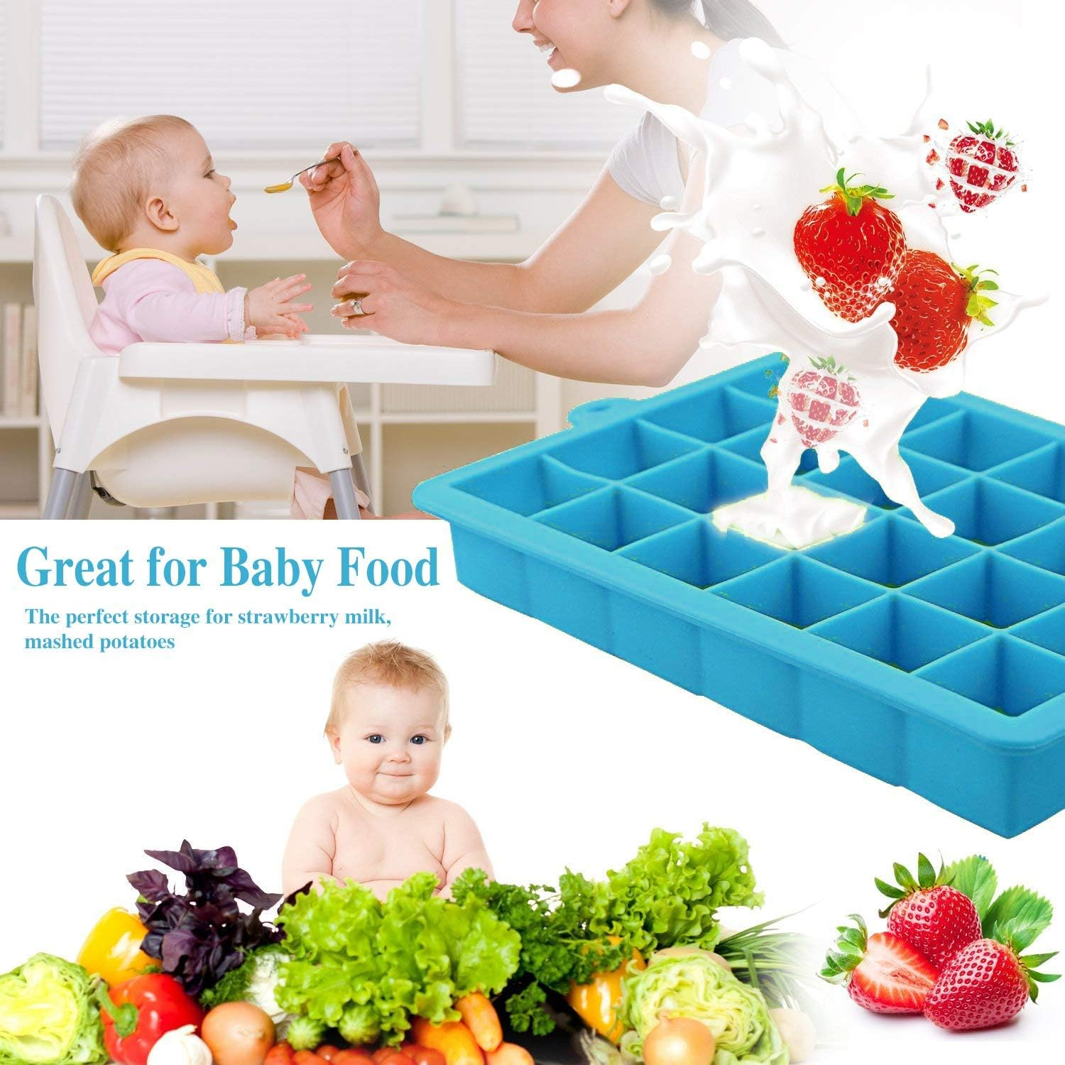 Morfone Silicone Ice Cube Trays 3 Pack with Removable Lid Easy-Release Flexible Ice Molds 24 Cubes per Tray for Cocktail, Whiskey, Baby Food, Chocolate, BPA Free image number 3