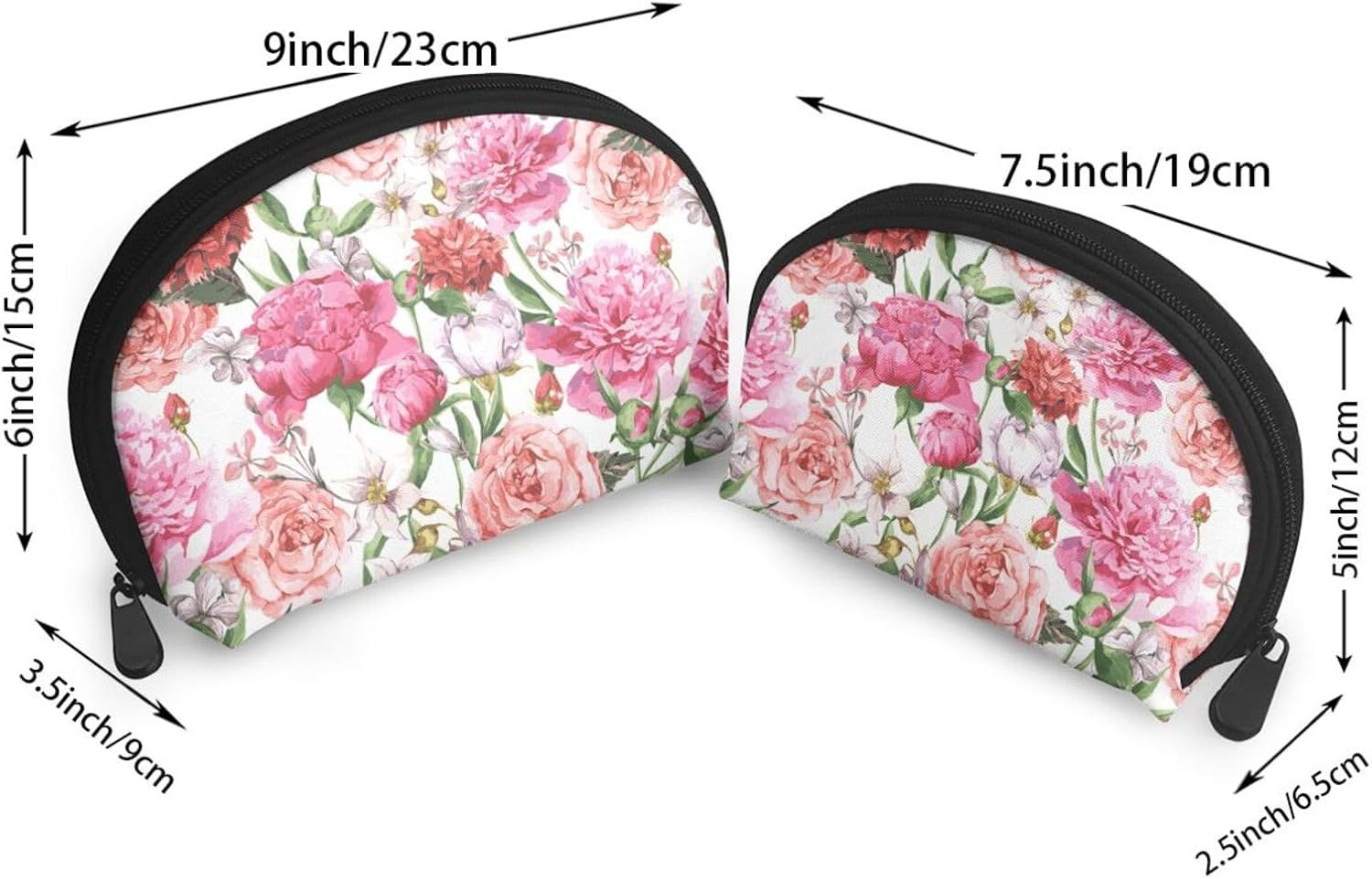 Cozimangoe Coin Pouch Makeup Bags Set, 2 Piece Shell Shape Cosmetic Bag with Pockets for Daily Travel Handbag Lipstick Keys Toiletry, Personalized Garden Peony