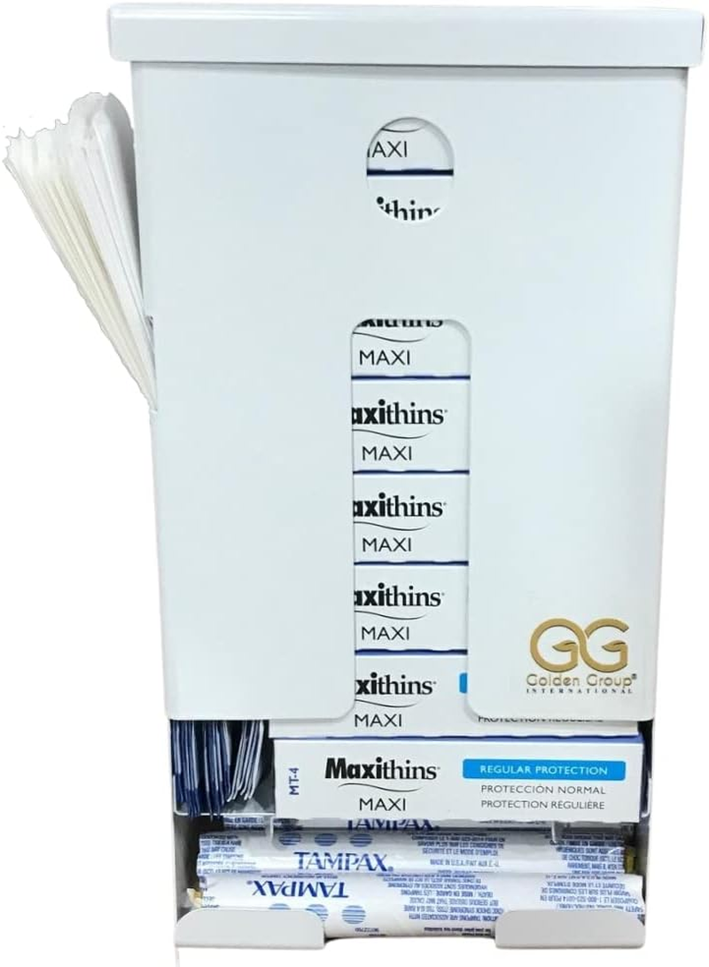 Tampon and Pad Dispenser, Compact, Free Vending, White Steel Restroom Fixture image number 1