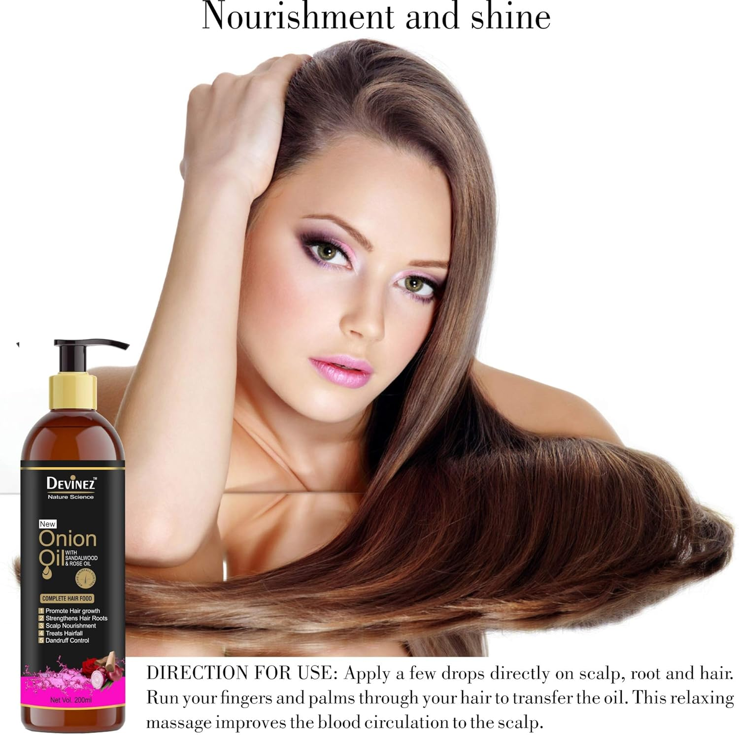 Devinez Onion Hair Oil Nourishing Hair Fall Care with Real Onion Extract to Control Intensive Hair Fall and Dandruff, 200Ml image number 1