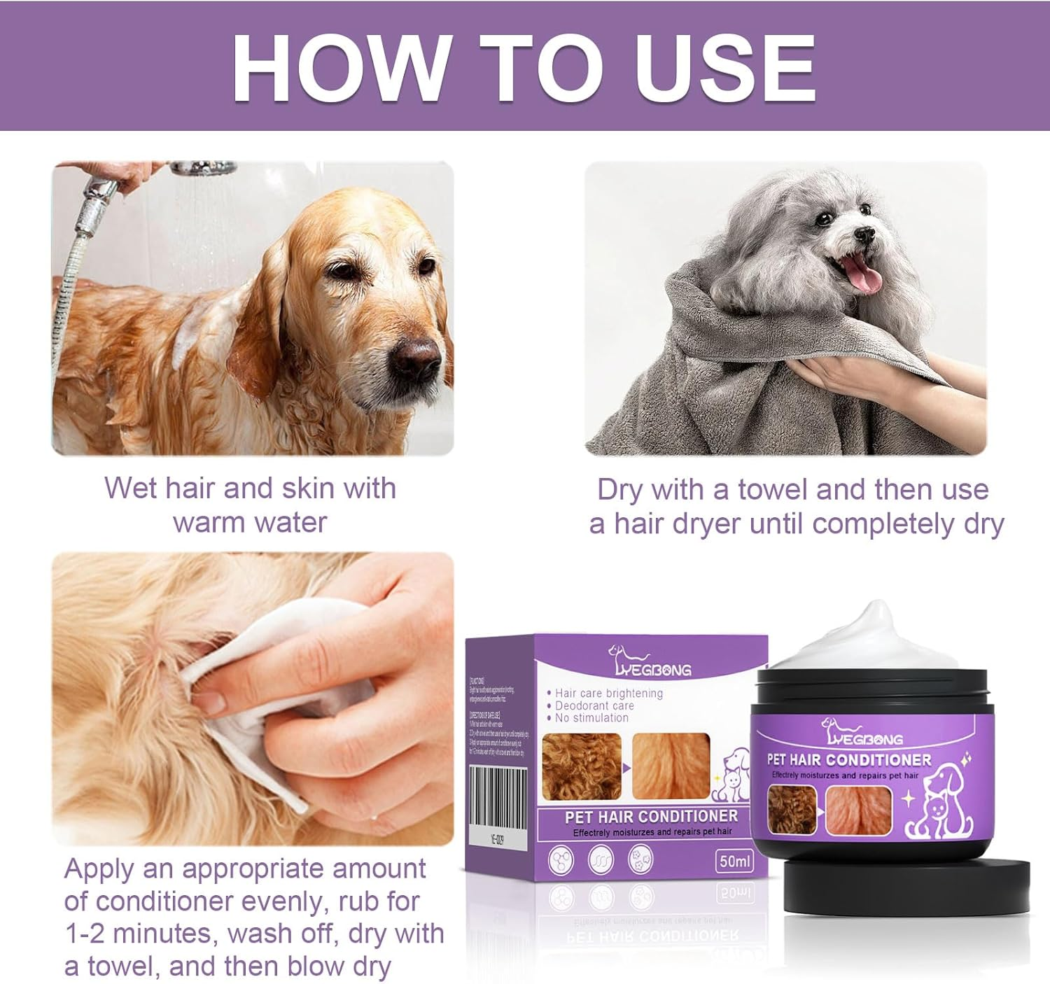 Hair Conditioner for Dogs,Pet Hair Conditioner,Natural Coat Conditioner for Pet Grooming,Gentle Moisturize Skin Dog Skim Cream,Pet Hair Conditioner Makes Hair Fluffy image number 3