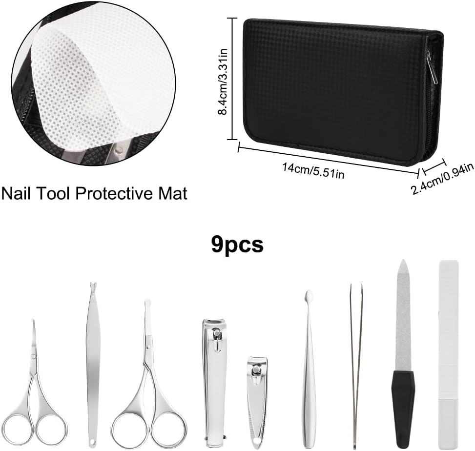 AYBUY Manicure Set, 9Pcs Nail Clippers Pedicure Kit, Portable Nail Trimming Set,Stainless Steel Grooming Tools with Fine Leather Case, Professional Tools Gift for Men Women Friends and Parents