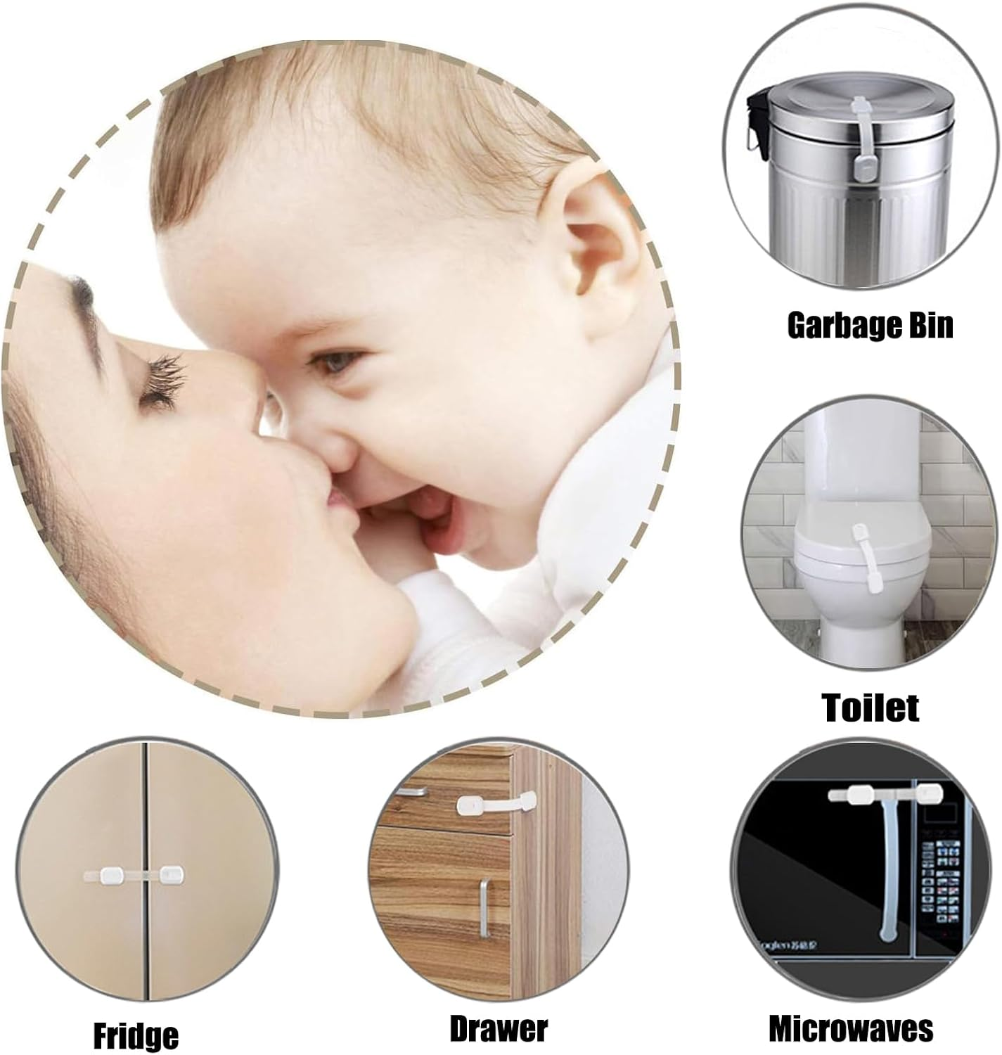 10 Pack Child Safety Locks, Baby Proofing Safety Locks for Cabinets, Drawers, Appliances, Toilet Seat, Fridge, Oven, Dishwasher Doors, Toilet Seat & Lid - No Tools or Drilling Flexible Adjustable Size image number 3