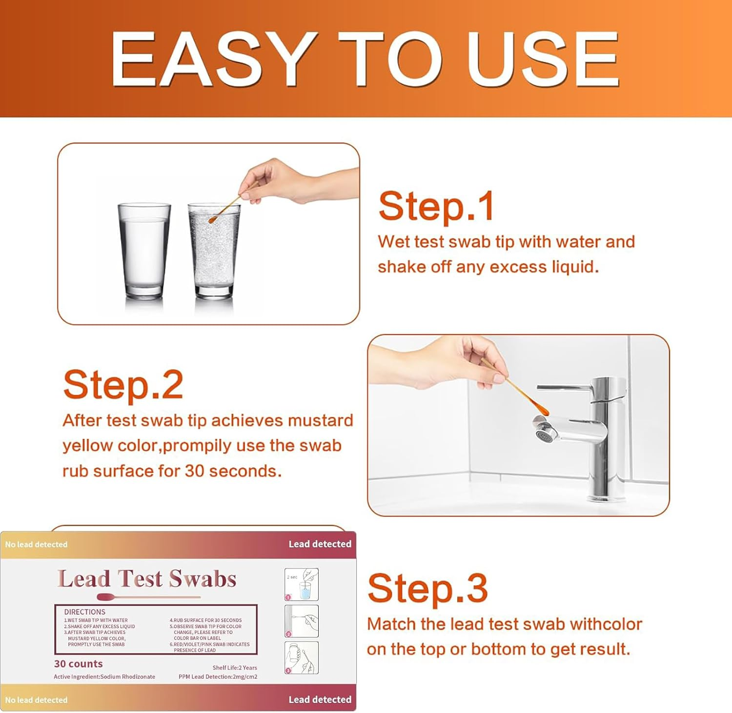 Lead Test Kit Swabs for All Surfaces - Quick and Accurate Results- 30Pcs